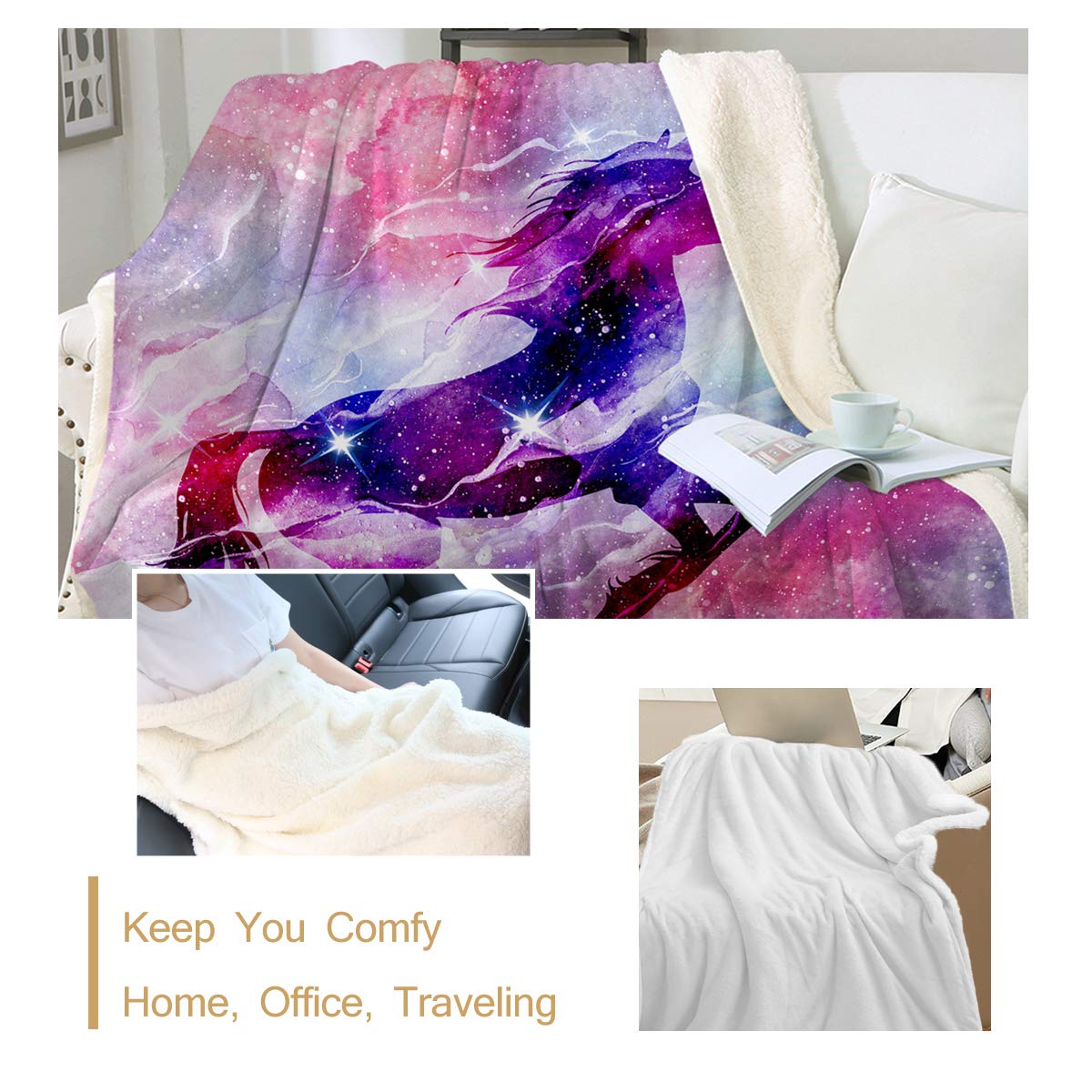 **Sleepwish Space Unicorn Blanket - Soft Pink & Purple Sherpa Fleece Throw for Girls, Women & Kids - Twin Size 60