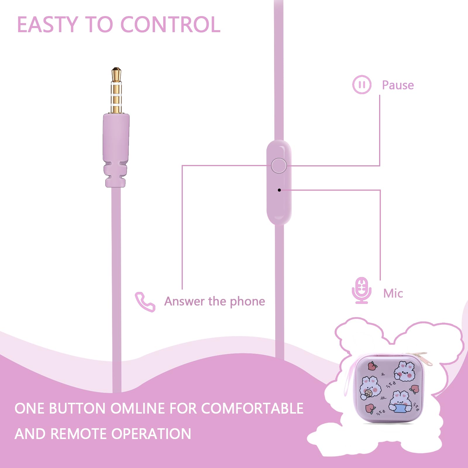 **Adorable Rabbit-Shaped Kids Wired Earbuds with Microphone - Soft Comfortable In-Ear Headphones for School, Travel & Study - Includes Cute Storage Case - Perfect Gift for Girls & Boys (Pink)**    *(Ideal for school, online classes, travel, music, and gaming - lightweight & safe for children's ears!)*