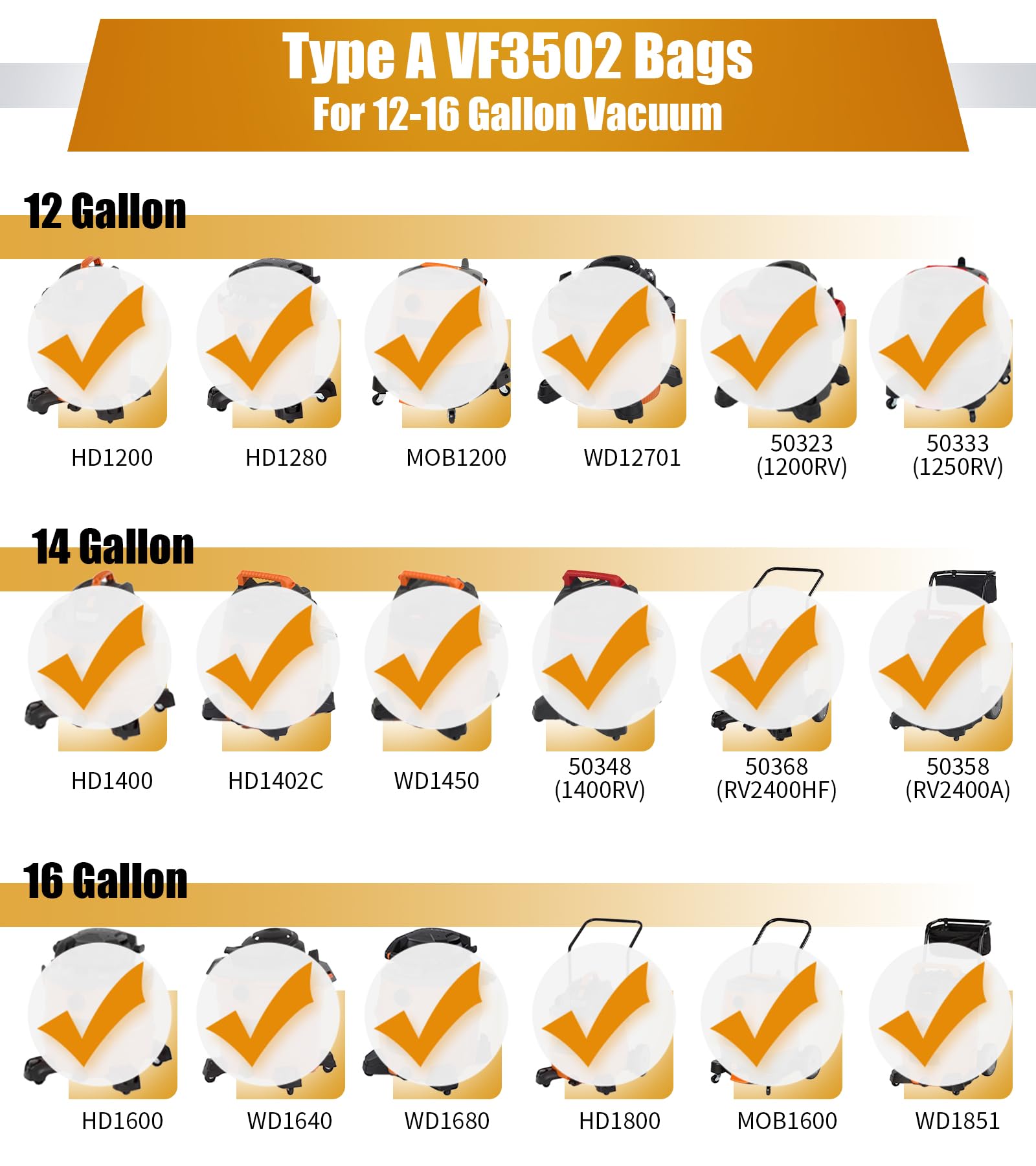 Ridgid Shop Vac Bags 12-16 Gallon - Size A VF3502 Durable Dust Collection Vacuum Bags (5 Pack) - Perfect for Woodworking, Construction, and Workshop Cleanup