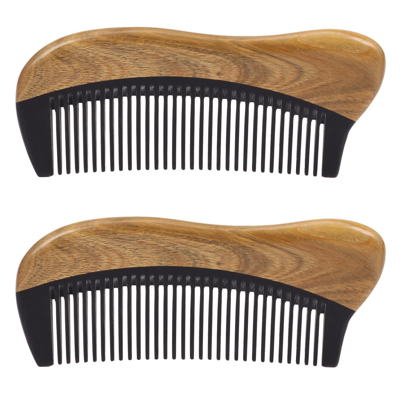 Censous 2X Natural Green Sandalwood Hair Comb - Anti-Static Wooden Fine Tooth Comb for Smooth Detangling & Scalp Massage - Perfect for Daily Hair Care & Styling