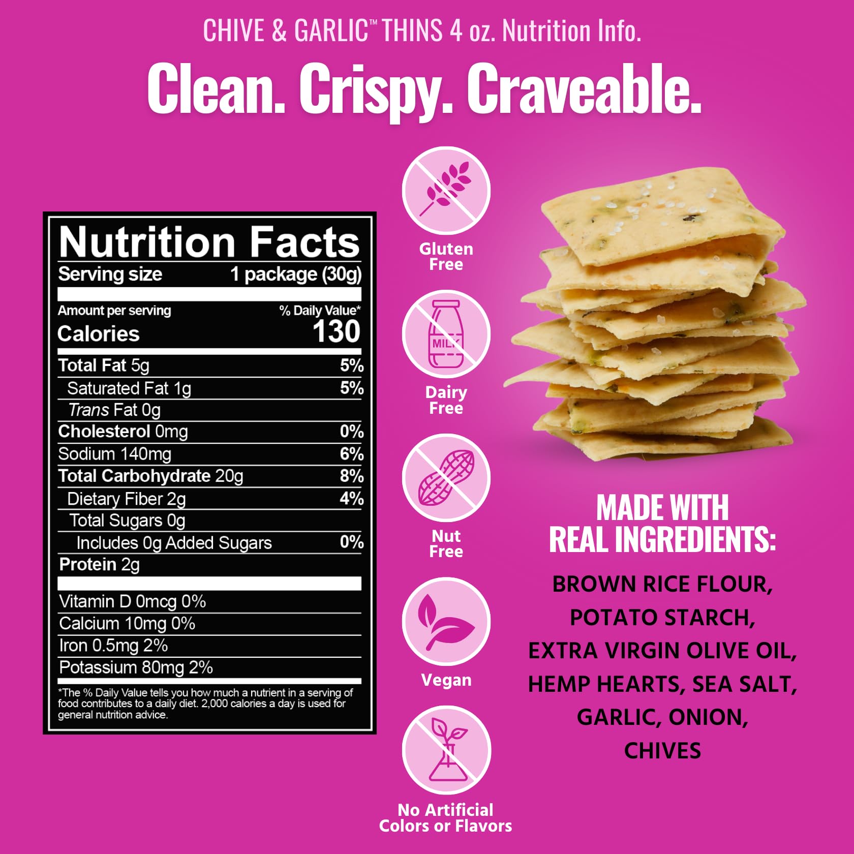 Every Body Eat Snack Thins - Chive & Garlic Flavor | Gluten Free, Dairy Free, Vegan | Perfect for School Lunches, Office Snacks & On-the-Go (20 Single Serve Packs)