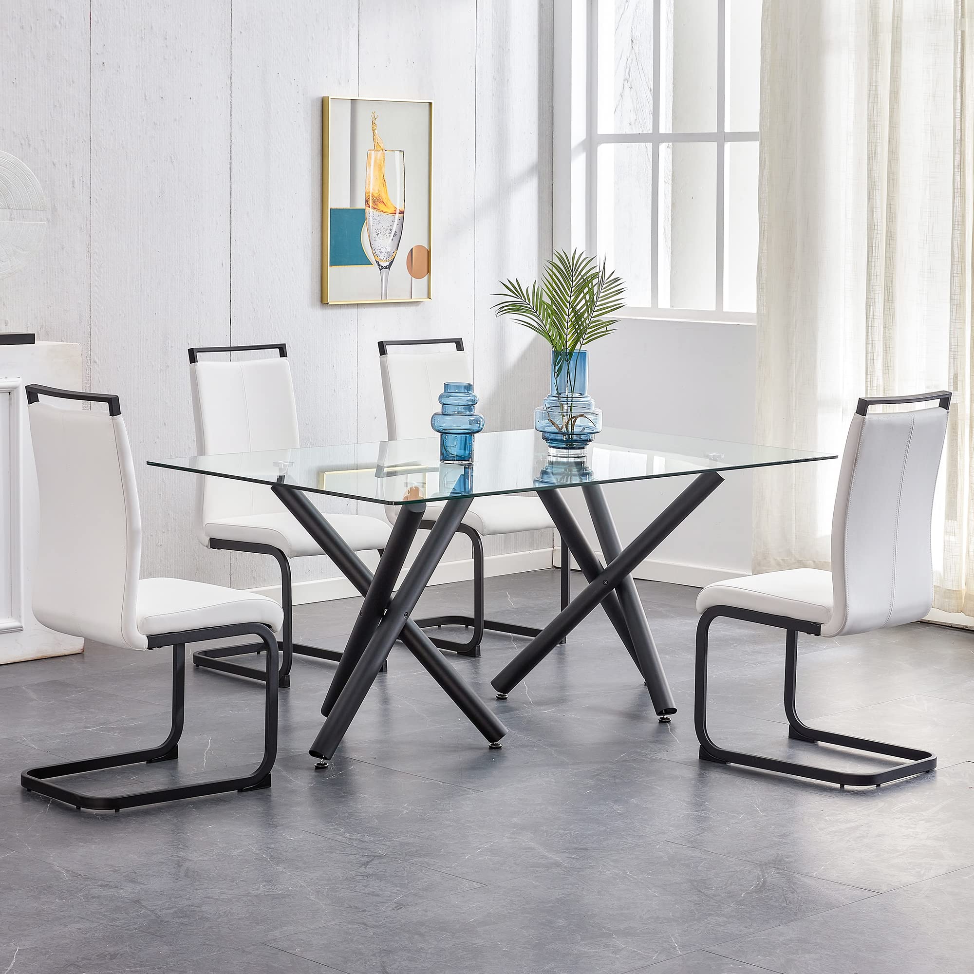 Baysitone Modern Dining Chairs Set of 4 - Black Frame Faux Leather Padded High Back Side Chairs for Kitchen, Dining Room & Living Room - Comfortable Seating for Family Meals, Entertaining Guests & Home Decor (White)
