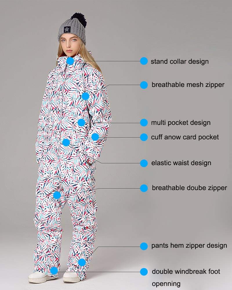 HOTIAN Women's Waterproof Ski Suit One Piece Jumpsuit - Winter Snowboard Overalls for Outdoor Snow Sports | Perfect for Skiing, Snowboarding & Winter Adventures