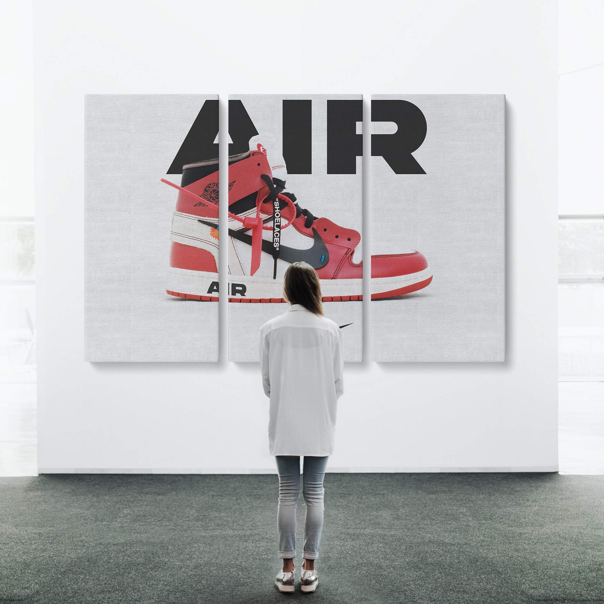 Red Air Sneakers Basketball Canvas Wall Art Set - Large 3 Piece Home Decor for Living Room, Bedroom & Office