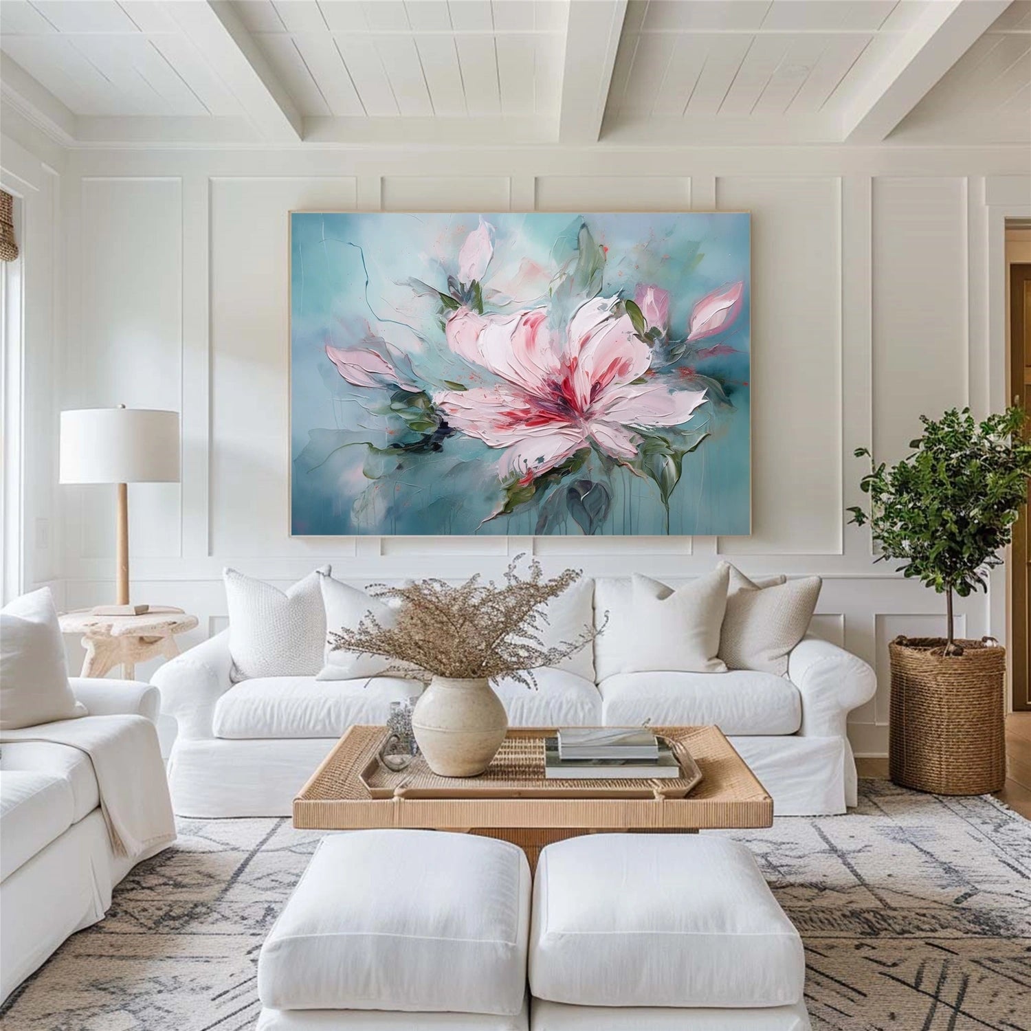 Flower and Tree Painting #FT 205 - Handmade Canvas Wall Art for Home & Office Decor - Perfect for Living Room, Bedroom, or Gift