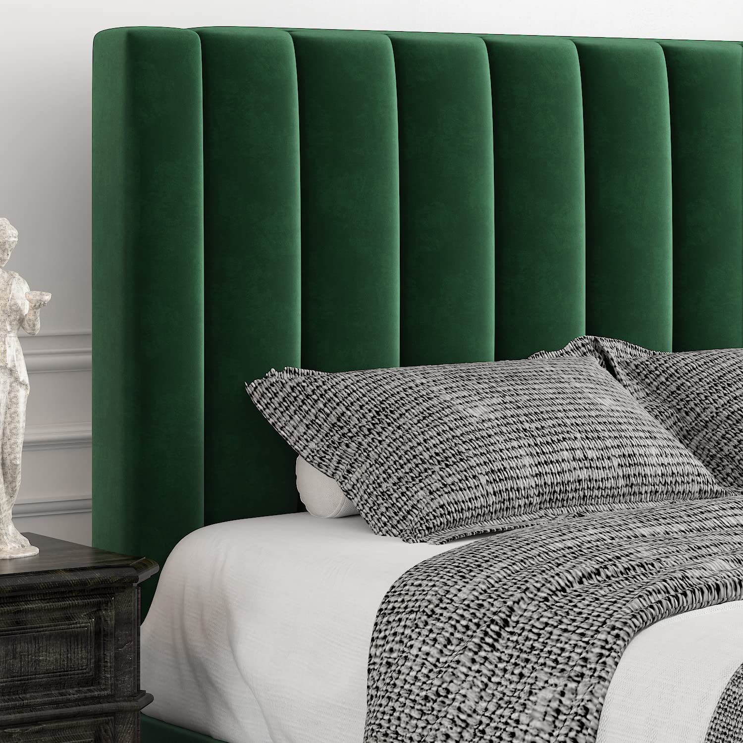 Allewie Full Size Platform Bed Frame - Velvet Upholstered Bed with Channel Tufted Headboard, Sturdy Wood Slats Support | No Box Spring Needed | Easy Assembly in Emerald Green | Perfect for Modern Bedrooms & Guest Rooms