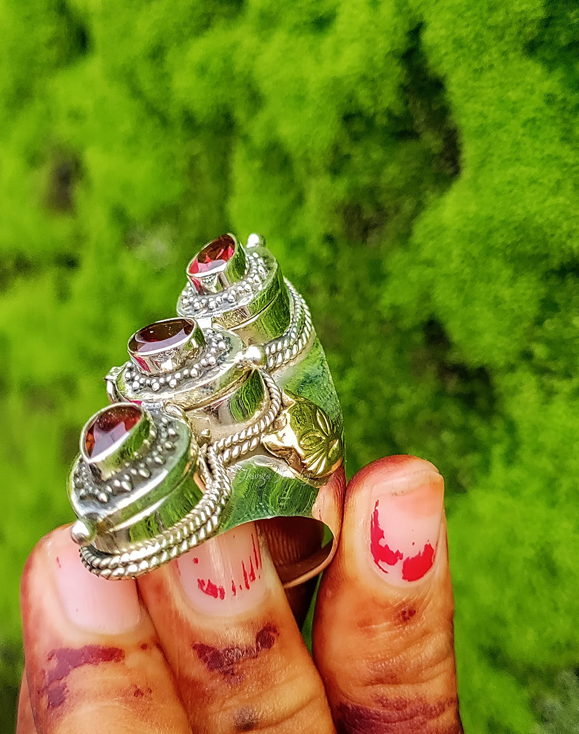 925 Sterling Silver Garnet Poison Box Ring - Vintage Boho Style Handmade Statement Ring with Openable Perfume & Pillbox Compartment - Unique Gift for Her, Perfect for Special Occasions & Everyday Boho Fashion