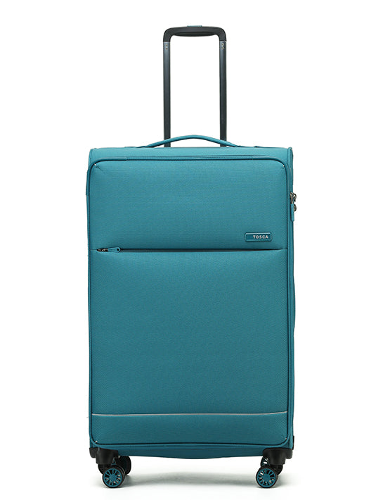 Tosca SO LITE AIR5055 79cm Large Spinner Suitcase - Lightweight Teal Checked Luggage for Travel, Business Trips & Vacations