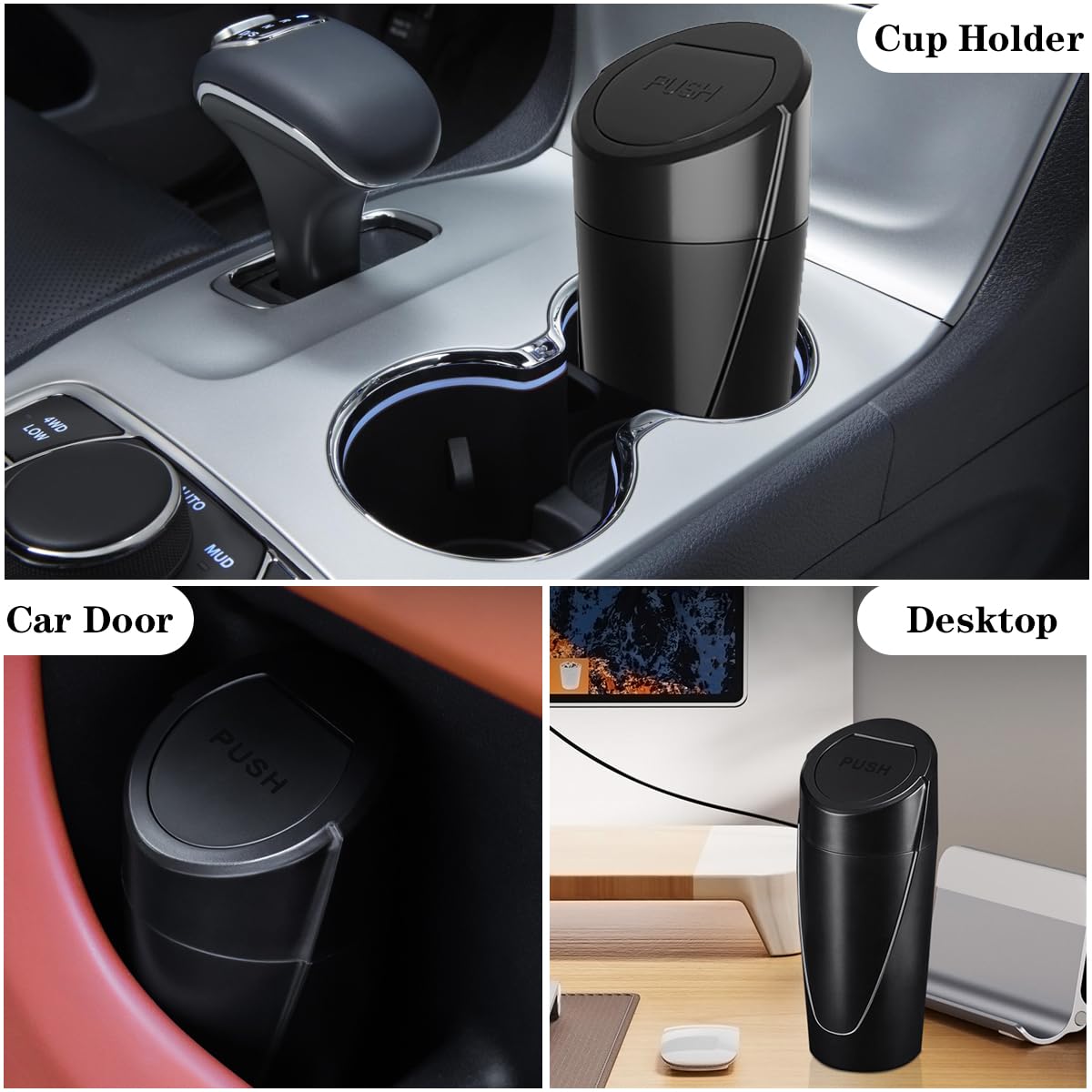 Leakproof Car Trash Can with Lid - Mini Vehicle Garbage Bin for Cup Holder - Black Car Organizer with 20 Trash Bags | Perfect for Road Trips, Commuting & Keeping Your Car Clean