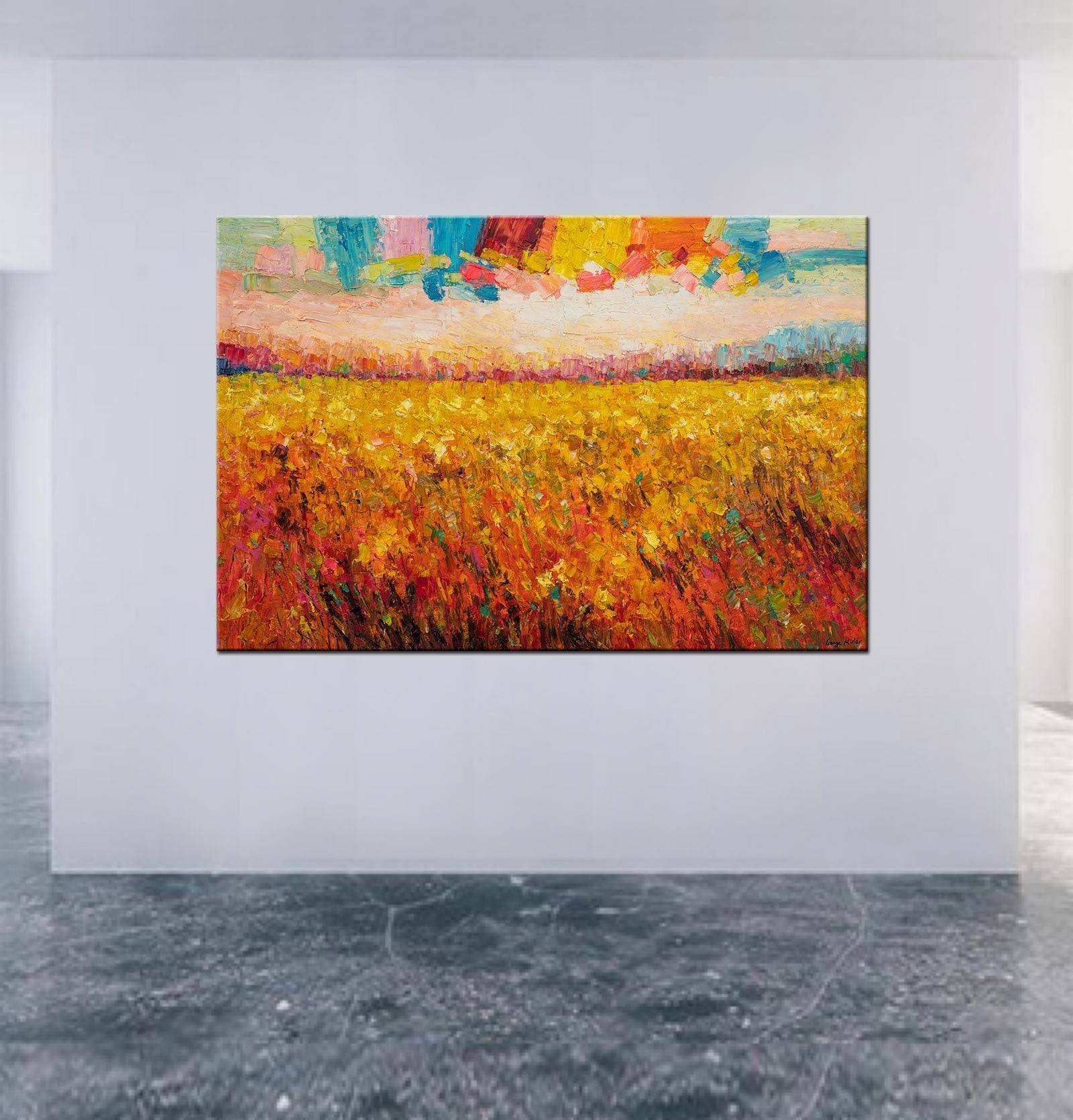 George Miller Original Abstract Landscape Painting - Semi Abstract Artwork for Living Room Decor, Ready to Hang - Perfect for Modern Home & Office Wall Art