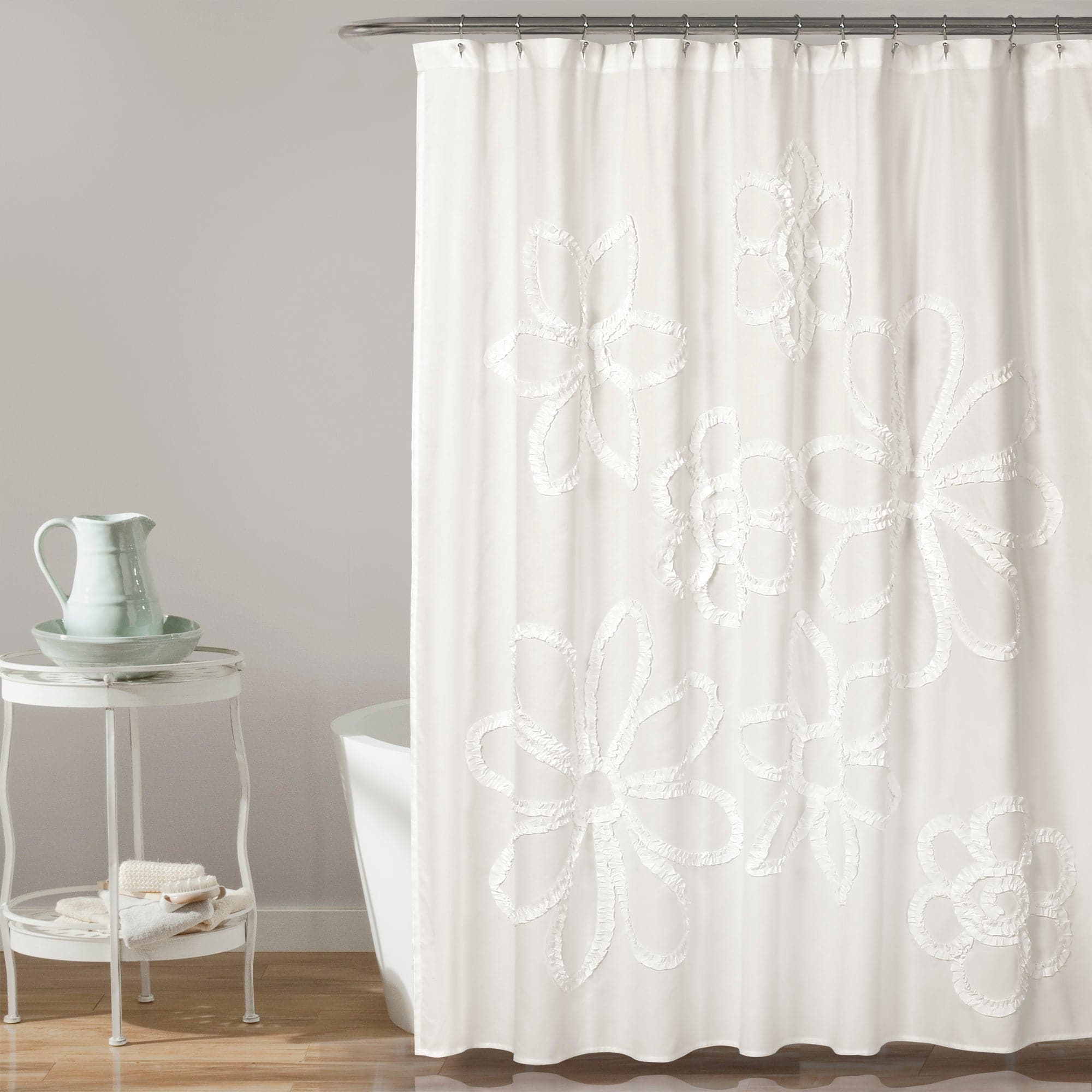 Elegant Ruffle Flower Shower Curtain - Waterproof Bathroom Decor with Floral Design for Vintage & Boho Style Homes - Perfect for Bathroom, Guest Room, and Spa Retreats
