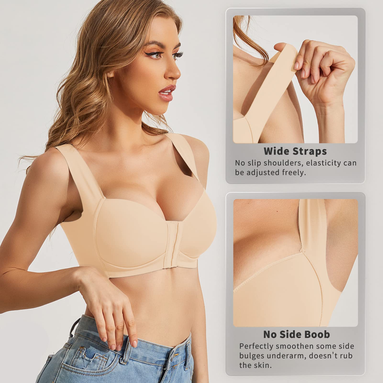 Wirefree Front Close Push Up Bras for Women - Seamless Smooth Back Comfort - Perfect for Everyday Wear, Yoga & Lounge