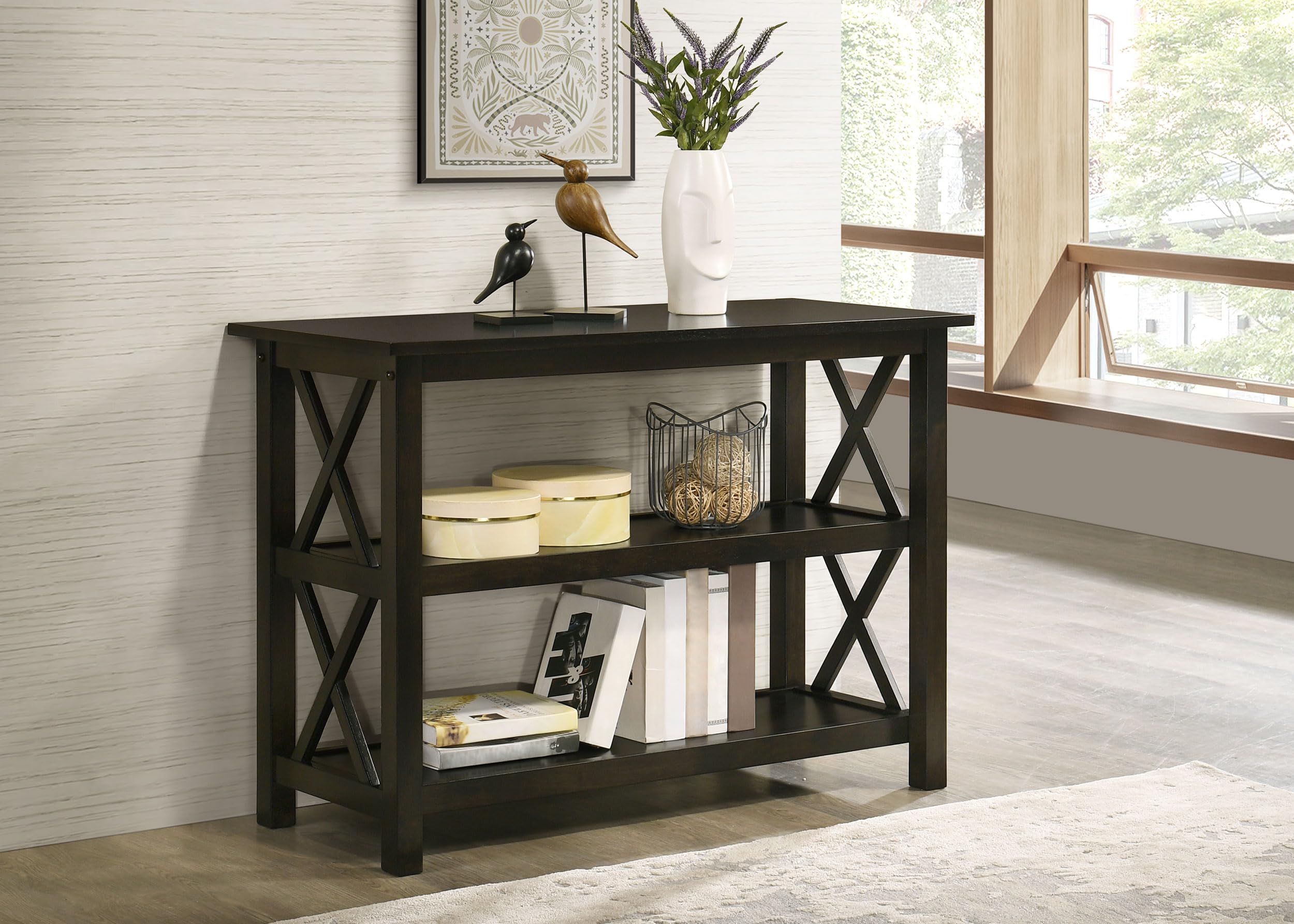 Coaster Home Furnishings 2-Shelf Entryway Console Table - Mission Farmhouse Style Sofa Table for Living Room, Hallway & Entry - Eco-Friendly Engineered Wood with Merlot Laminate Finish 5910 - Perfect for Small Spaces, Apartment Decor & Rustic Home Style