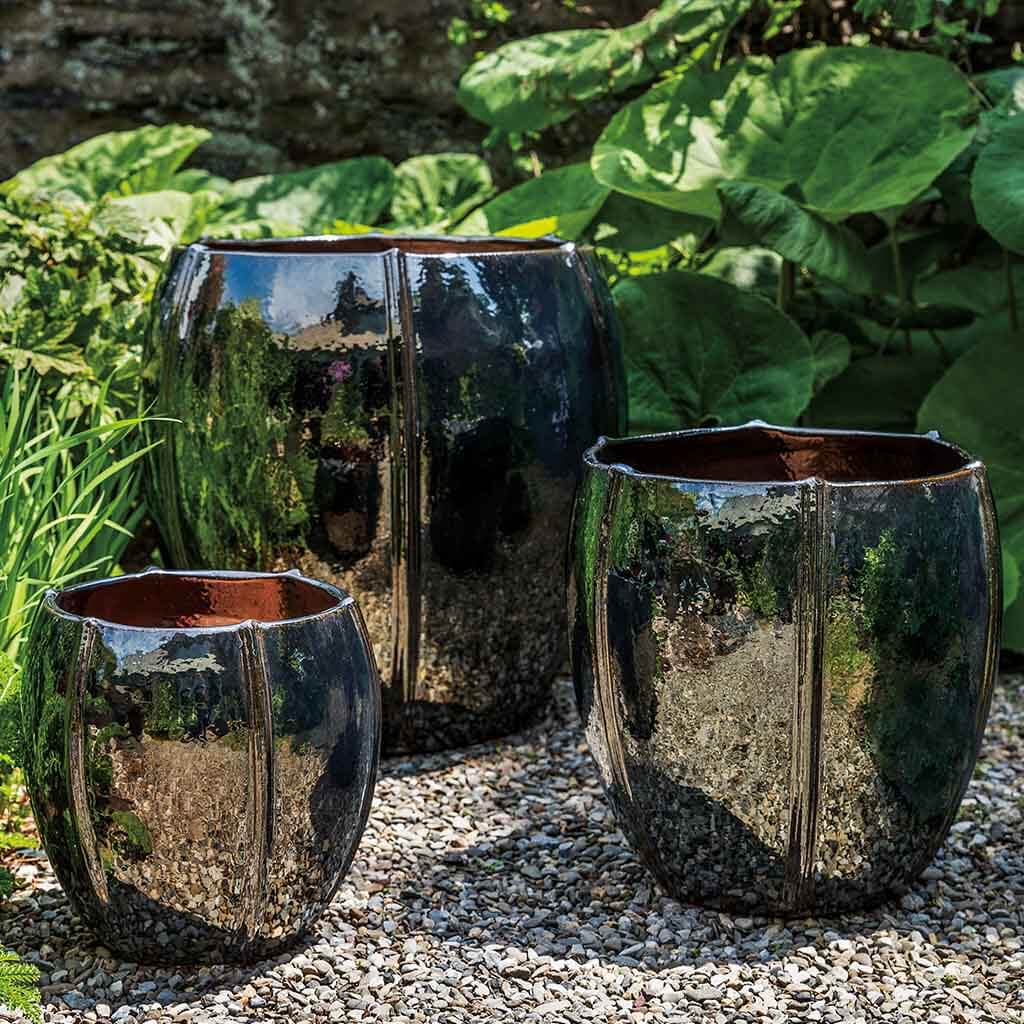 Campania International Rib Vault Planter Set of 3 - Metallic Finish for Indoor/Outdoor Garden Decor | Perfect for Patio, Balcony & Home Décor