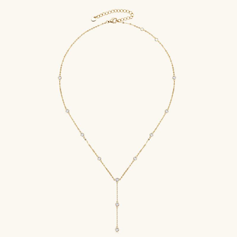 Grace Premium Moissanite Lariat Necklace - 14K Gold Plated Elegant Layering Pendant for Women | Perfect for Weddings, Anniversaries & Special Occasions