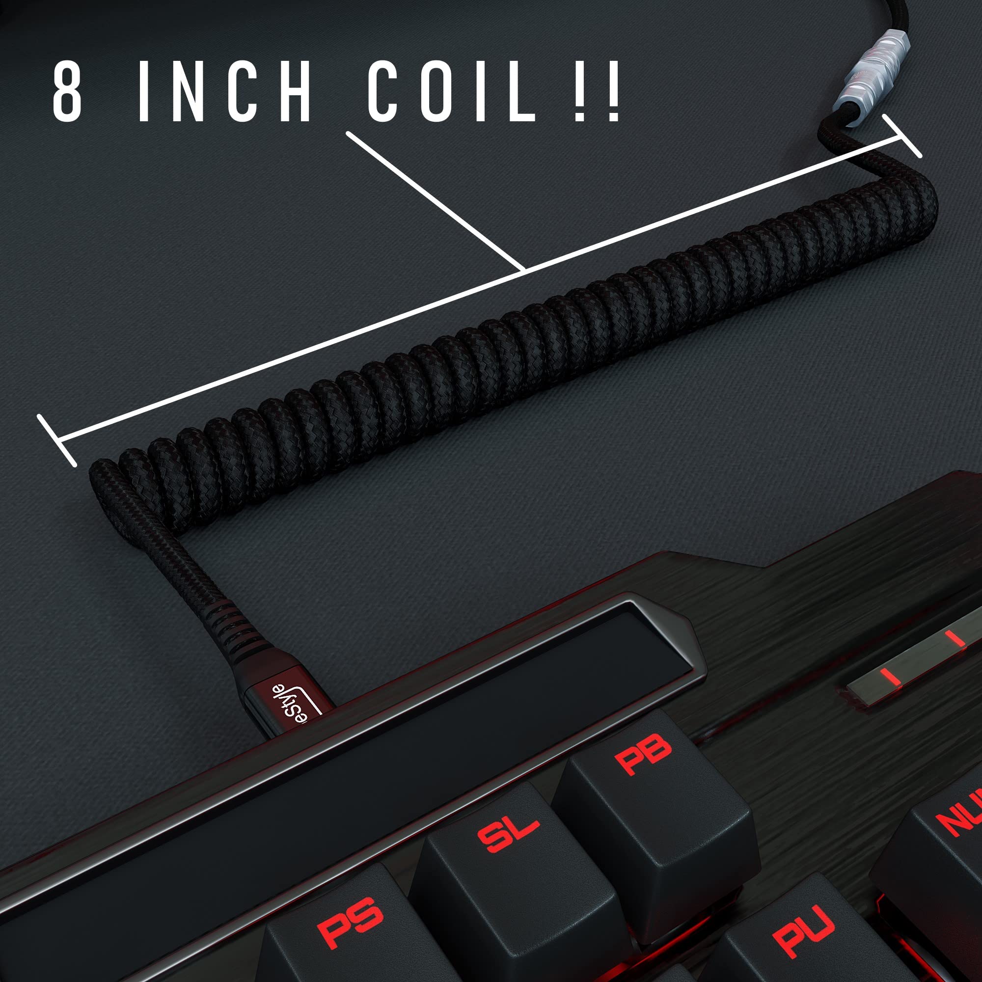 Premium Coiled USB-C Keyboard Cable for Mechanical Keyboards | Aviator Connector Gaming Accessory | Durable Braided Nylon Cable (Black) - Perfect for Gaming Setups, Home Office & Mechanical Keyboard Enthusiasts
