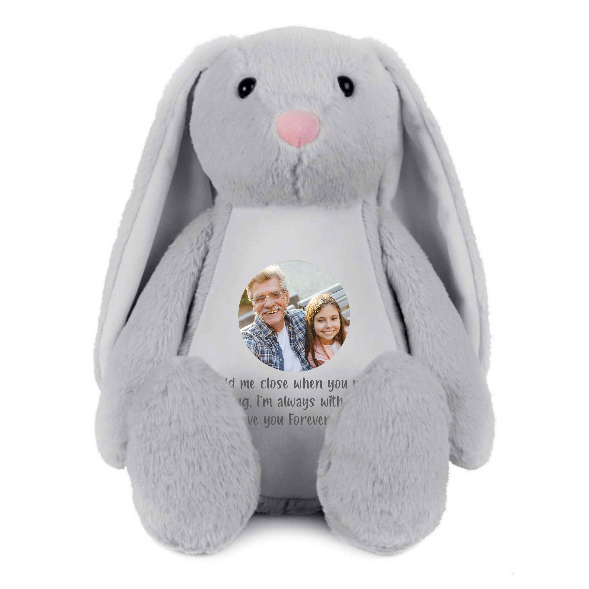 Personalized Photo Record Voice Keepsake Memory Bunny Plush Toy - Grey - Perfect Baby Shower Gift, First Birthday Present & Cherished Keepsake for Kids