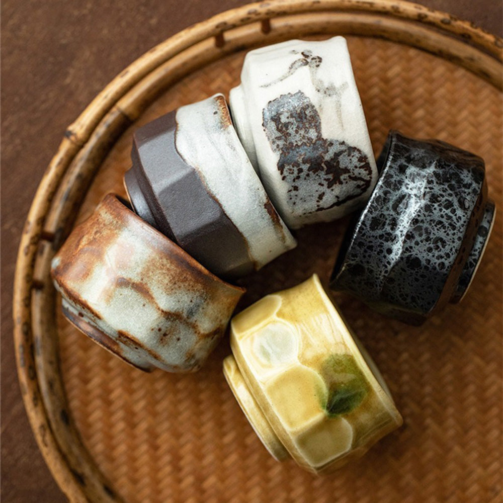 Authentic Japanese Mino Yaki Wabi Sabi Tea Cup Set - 5 Handcrafted Ceramic Cups for Matcha, Sencha & Japanese Tea Ceremony | Perfect Gift for Tea Lovers & Zen Decor
