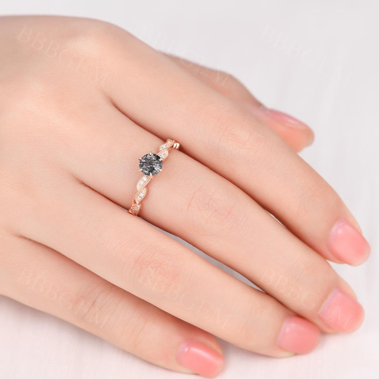 Natural Black Rutilated Quartz Engagement Ring with Diamond Accents - Elegant Wedding Band for Women, Perfect for Proposals, Anniversaries & Special Occasions
