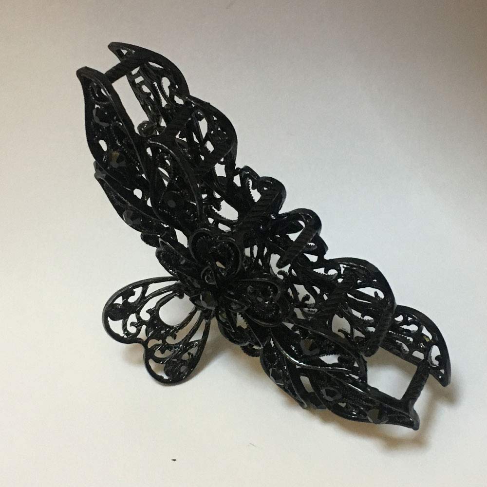 Vintage Chic Black Metal Alloy Rhinestone Hair Claw Clips - Women's Fashion Retro Hair Clips for Thick Hair, Perfect for Updos, Ponytails and Everyday Styling