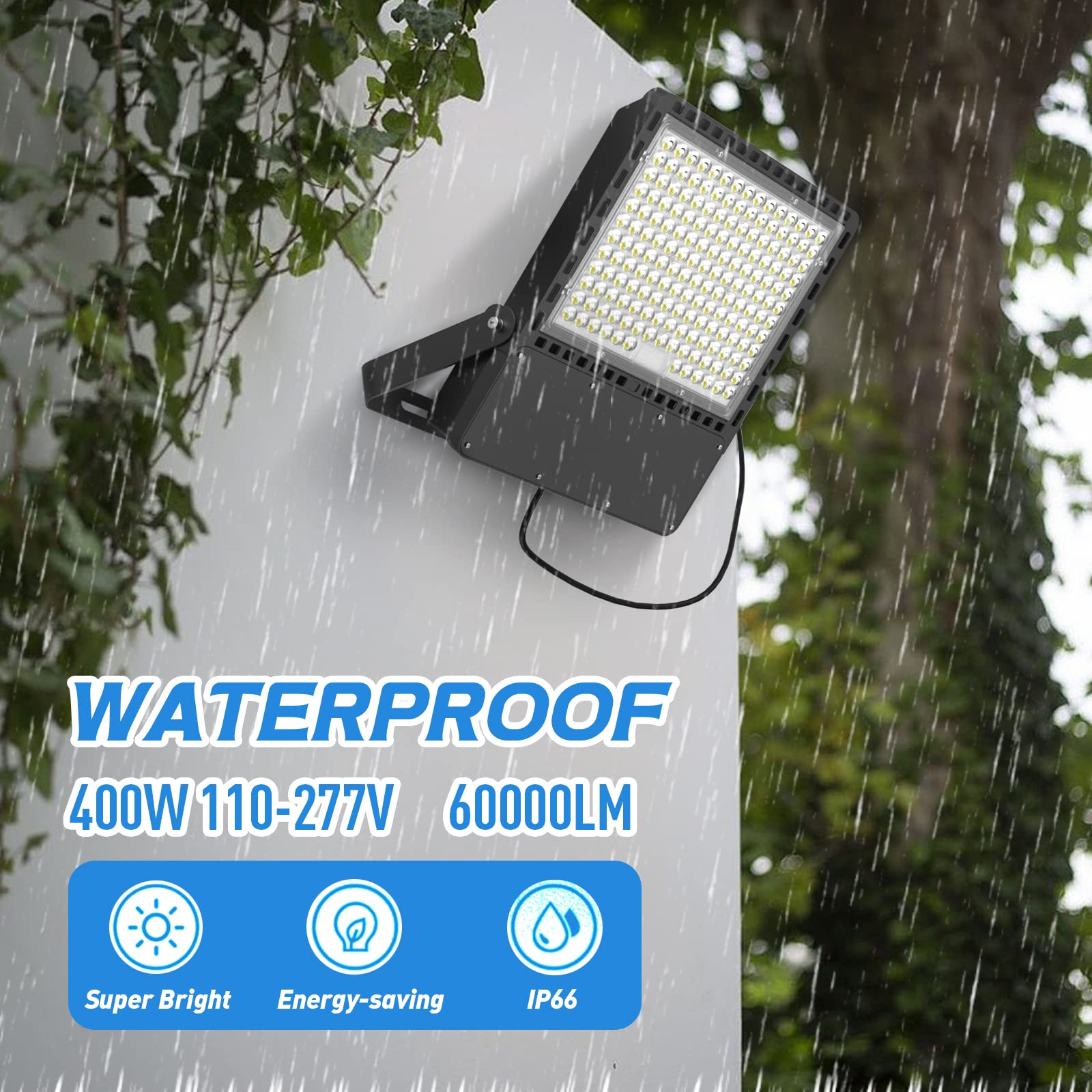ILLSTAR 400W LED Stadium Lights - Super Bright 60,000lm 2500W Equivalent Flood Light - IP66 Waterproof ETL Certified - 100-277V Wide Voltage - Perfect for Outdoor Arenas, Backyards, Parking Lots & Warehouses
