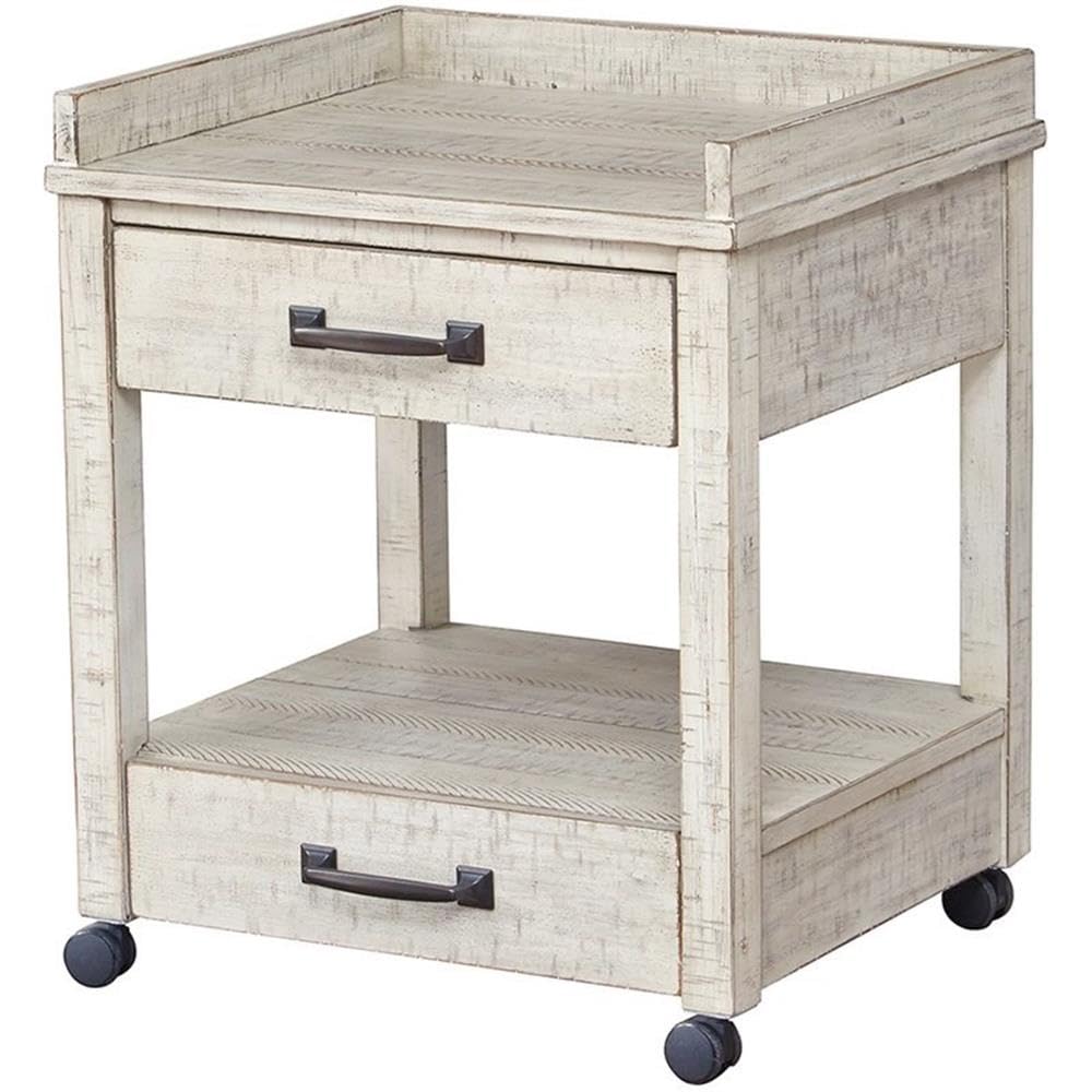 BOWERY HILL 2-Drawer Rolling Printer Stand - Whitewashed Finish for Home Office & Workspace Organization