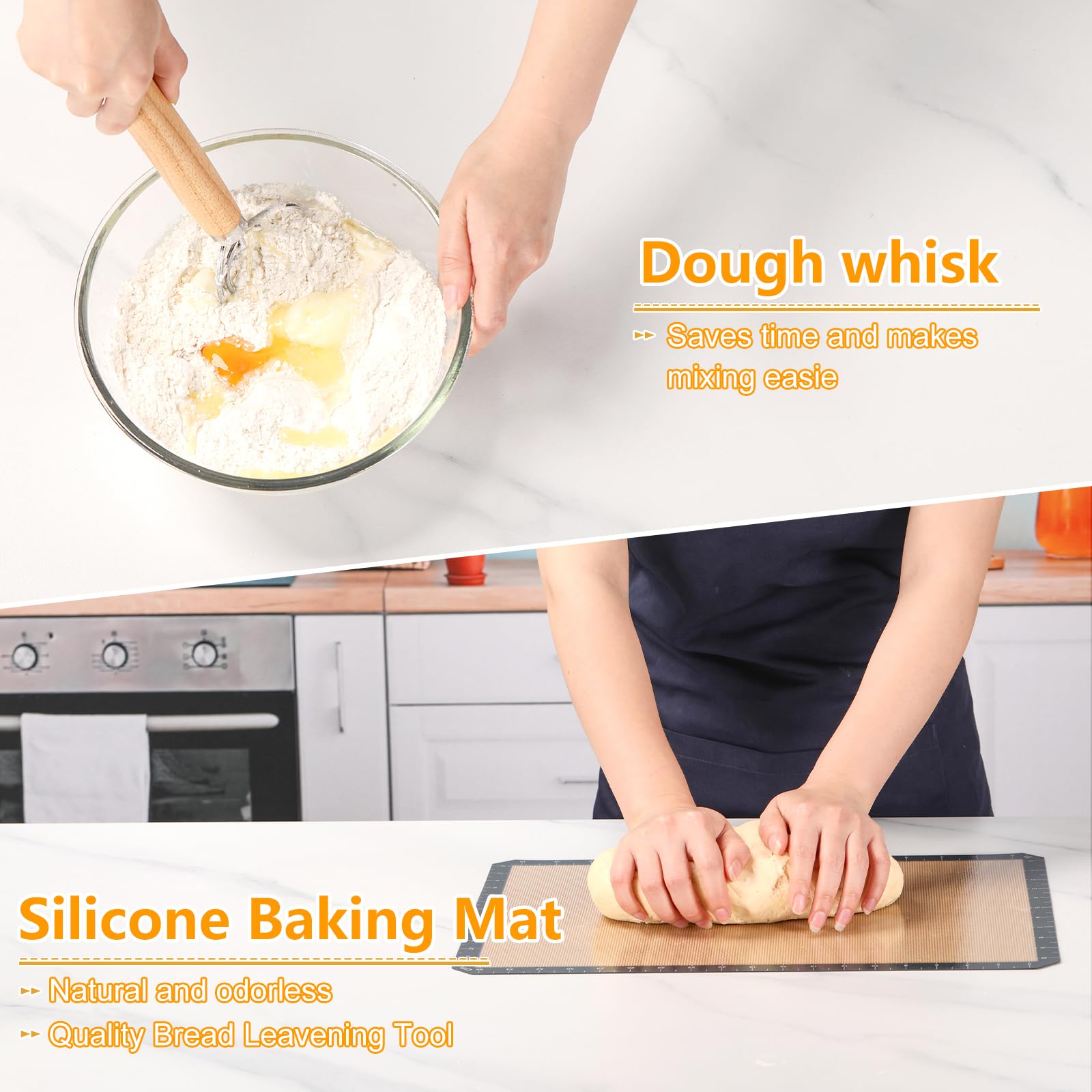 2-Pack 9 Inch Round Banneton Bread Proofing Basket Set with Silicone Bread Sling & Dough Whisk - Perfect for Sourdough Baking, Artisan Bread Making - Ideal Gift for Bakers & Home Bread Making Enthusiasts