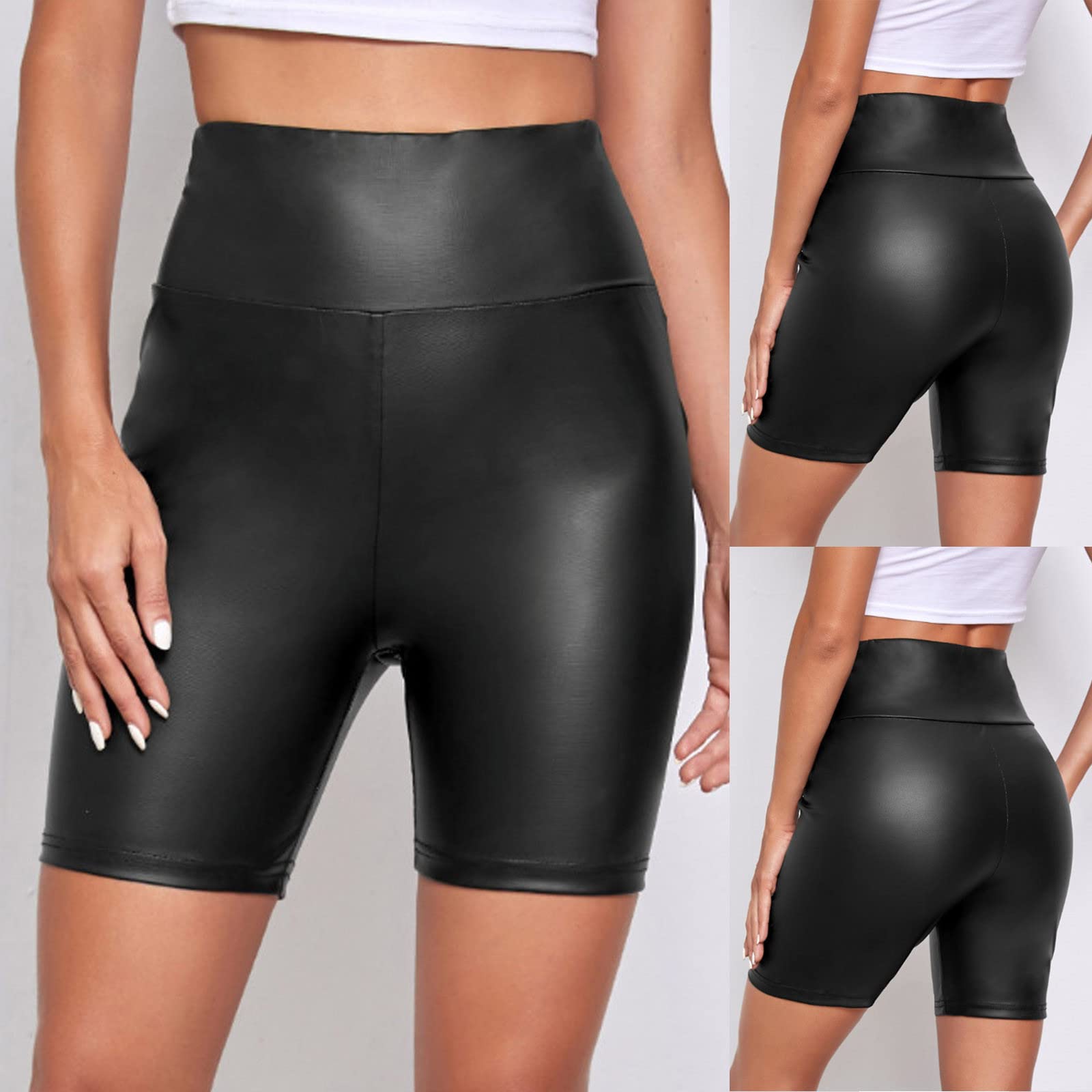 TUDUOMS Women's High Waist Yoga Shorts - Stretchy Leather-Look Workout Shorts for Running, Dance & Gym | Sexy Athletic Tight Short Pants for Women's Fitness & Activewear