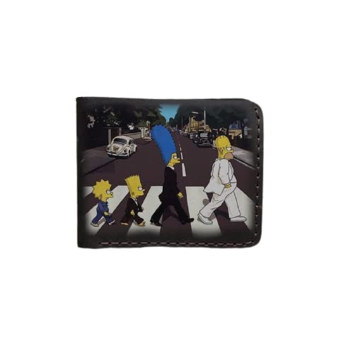 Simpsons & Beatles Cartoon Men's 3D Genuine Leather Wallet - Handmade Carved Biker Wallet with Airbrush Art | Custom Personalized Gift for Dad, Husband, Boyfriend | Perfect for Motorcycle Riders, Collectors & Pop Culture Fans