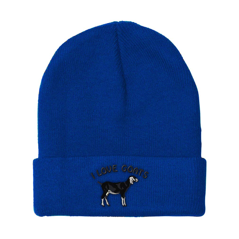 Men's & Women's Acrylic Skull Cap Beanie - 'I Love Goats' Embroidery Winter Hat (One Size) | Warm Knit Hat for Outdoor Activities, Skiing & Casual Wear