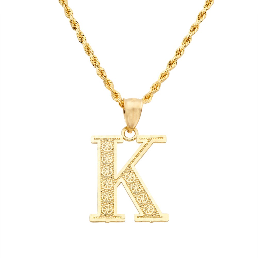 10K Yellow Gold Diamond-Cut A-Z Alphabet Initial Letter Charm Necklace - Personalized Name Pendant Jewelry for Women - Perfect Gift for Birthday, Anniversary & Valentine's Day