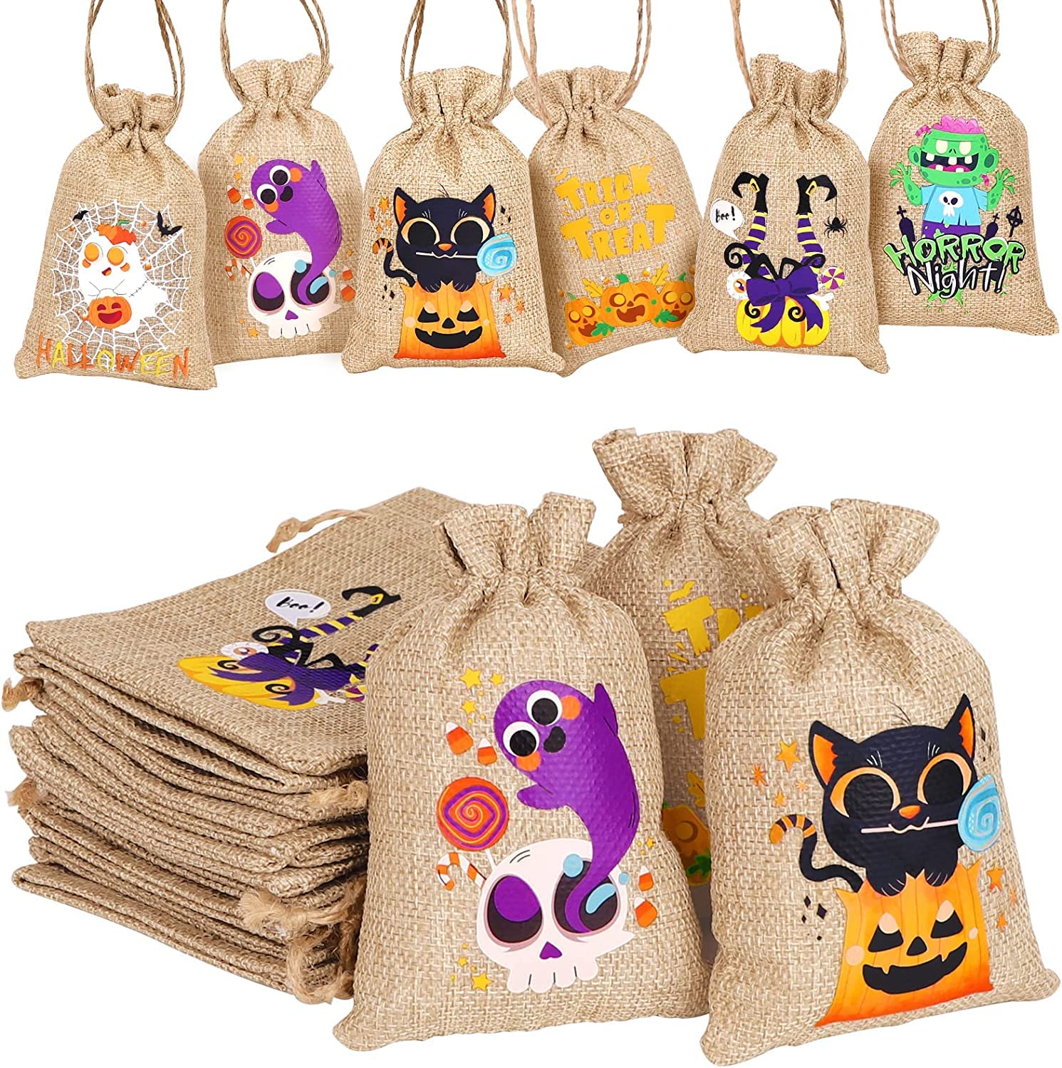 36pcs Halloween Burlap Gift Bags - Eco-Friendly Jute Linen Drawstring Treat Bags for Candy, Party Favors & Goodies | Perfect for Halloween Parties, Trick or Treat, Classroom Treats & Gift Giving