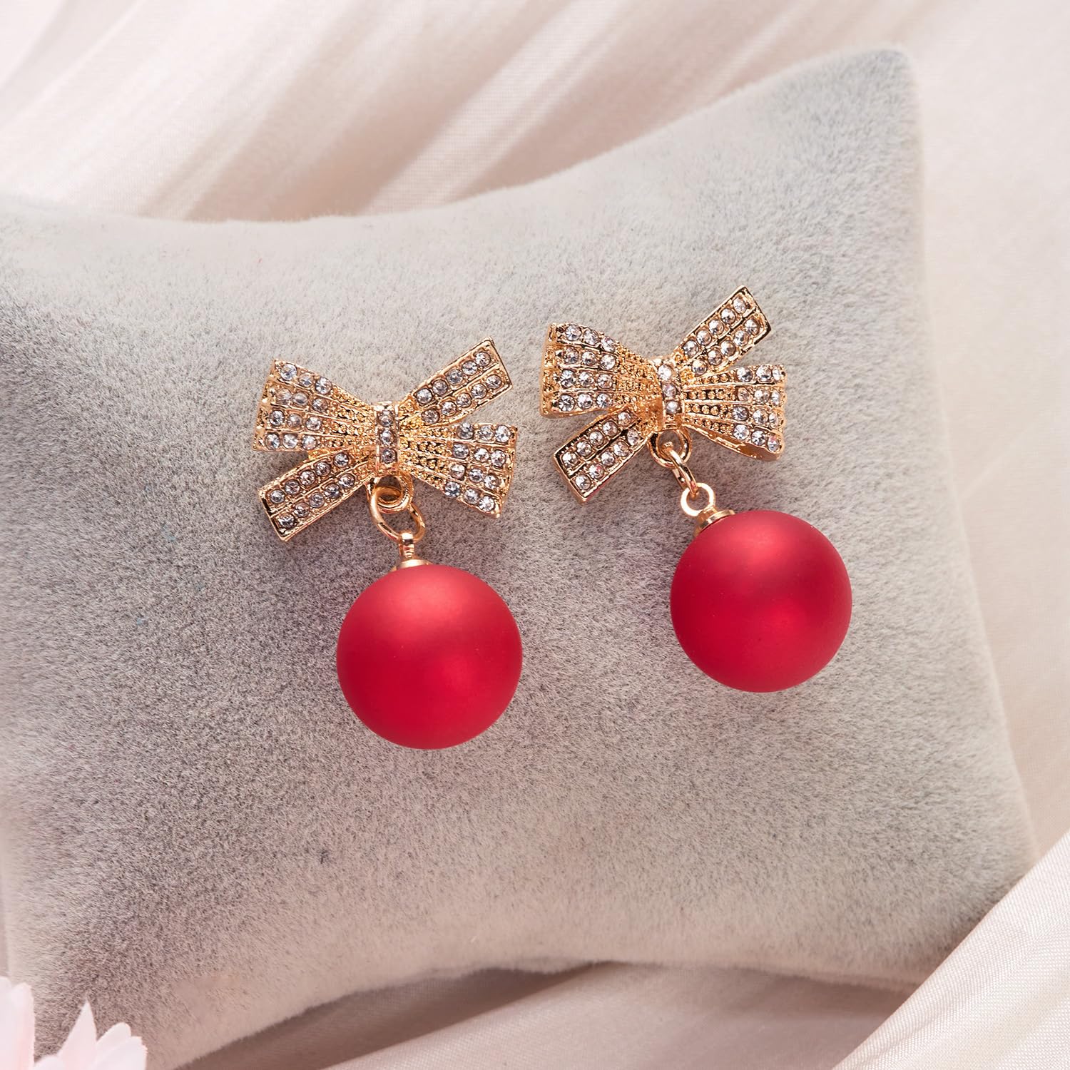 Festive Red Bow Earrings for Women - Christmas & New Year Holiday Jewelry - Perfect for Parties, Gifts & Seasonal Outfits