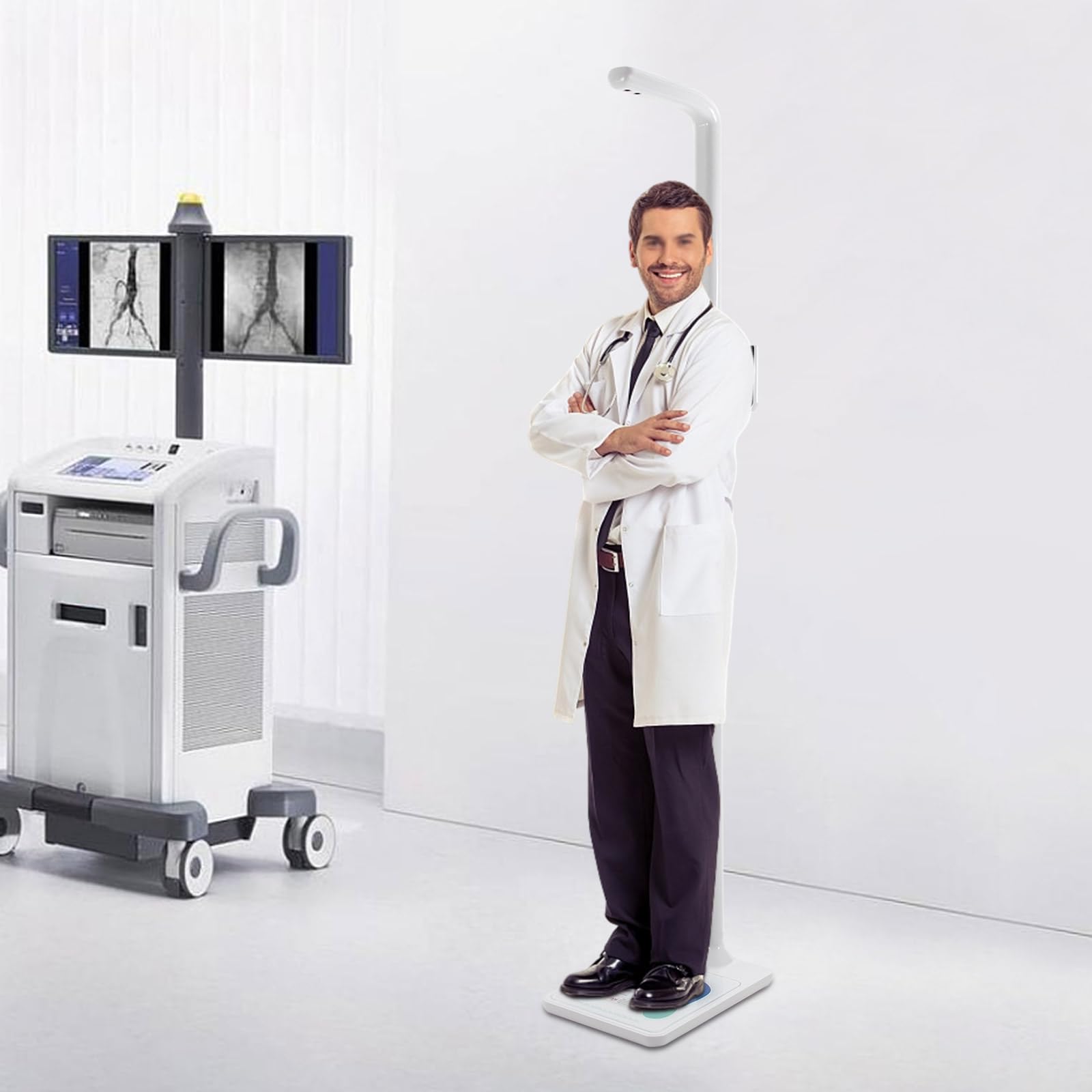Professional Medical Scale for Doctors - Digital Body Weight and Height Measurement with Body Fat Analysis, Touchless Sonar Stadiometer for Clinics, Hospitals & Home Health Monitoring