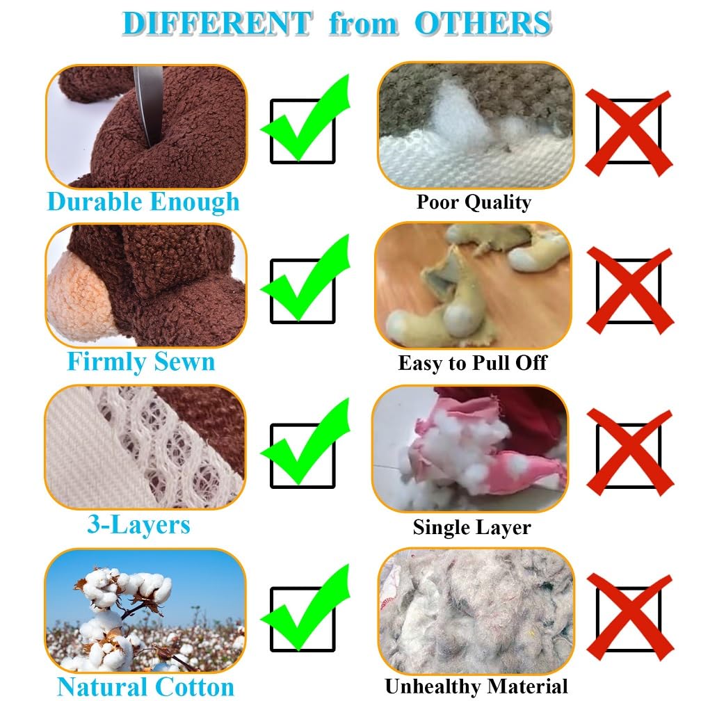 3-Layer Stuffed Squeaky Dog Toys for Small, Medium & Large Dogs - Soft Plush Chew Toys for Puppies & Adult Dogs - Bear Design for Teething & Playtime - Perfect for Indoor & Outdoor Fun