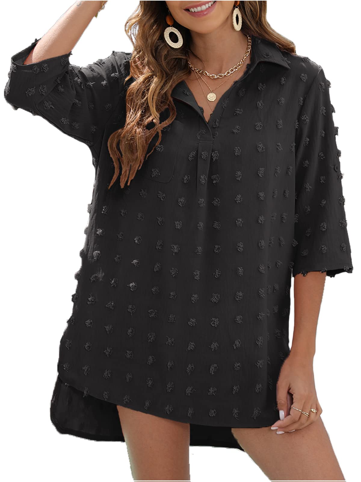BOTHENIAL Women's Chiffon Shirt Dress - Summer Beach Cover Up, Casual White Shift Dress with Trendy Design | Perfect for Poolside, Vacation & Outdoor Activities