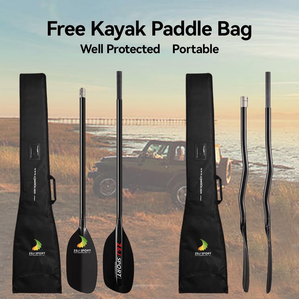 **Z&J SPORT Premium Full Carbon Whitewater Kayak Paddle - Ultra Lightweight 2-Piece Paddle for Whitewater, River Running & Creeking - Includes Free Paddle Bag (Ideal for Adventure Sports & Outdoor Water Activities)**
