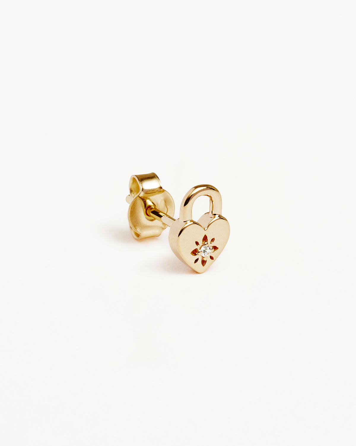 9K Solid Gold Lab-Grown Diamond Lotus Heart Padlock Stud Earrings for Women – Elegant & Hypoallergenic Jewelry for Gifts, Weddings, and Everyday Wear