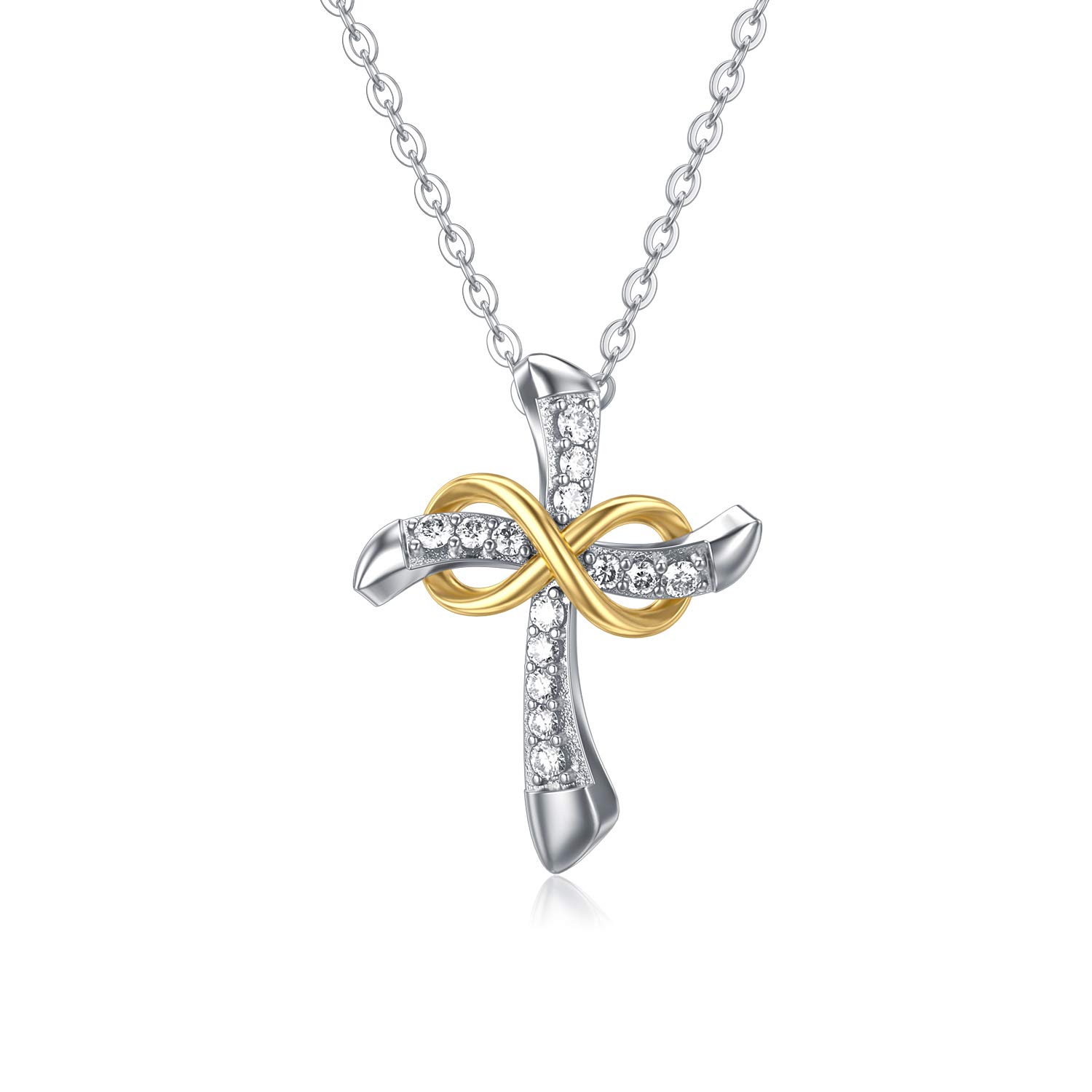 14K Gold Cross Necklace for Women - Infinity Cross Pendant with Moissanite Stones, Elegant Religious Jewelry Gift for Birthday, Christmas, Baptism & Special Occasions - Perfect for Church, Weddings & Everyday Wear