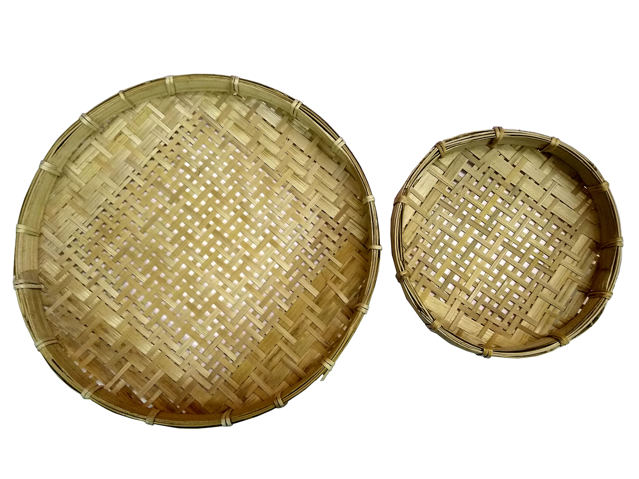 Handmade Rattan Placemats Set of 2 - Eco-Friendly Woven Round Table Mats for Dining, Kitchen, or Outdoor Picnic - Natural Fiber Home Decor (LHD-1216)