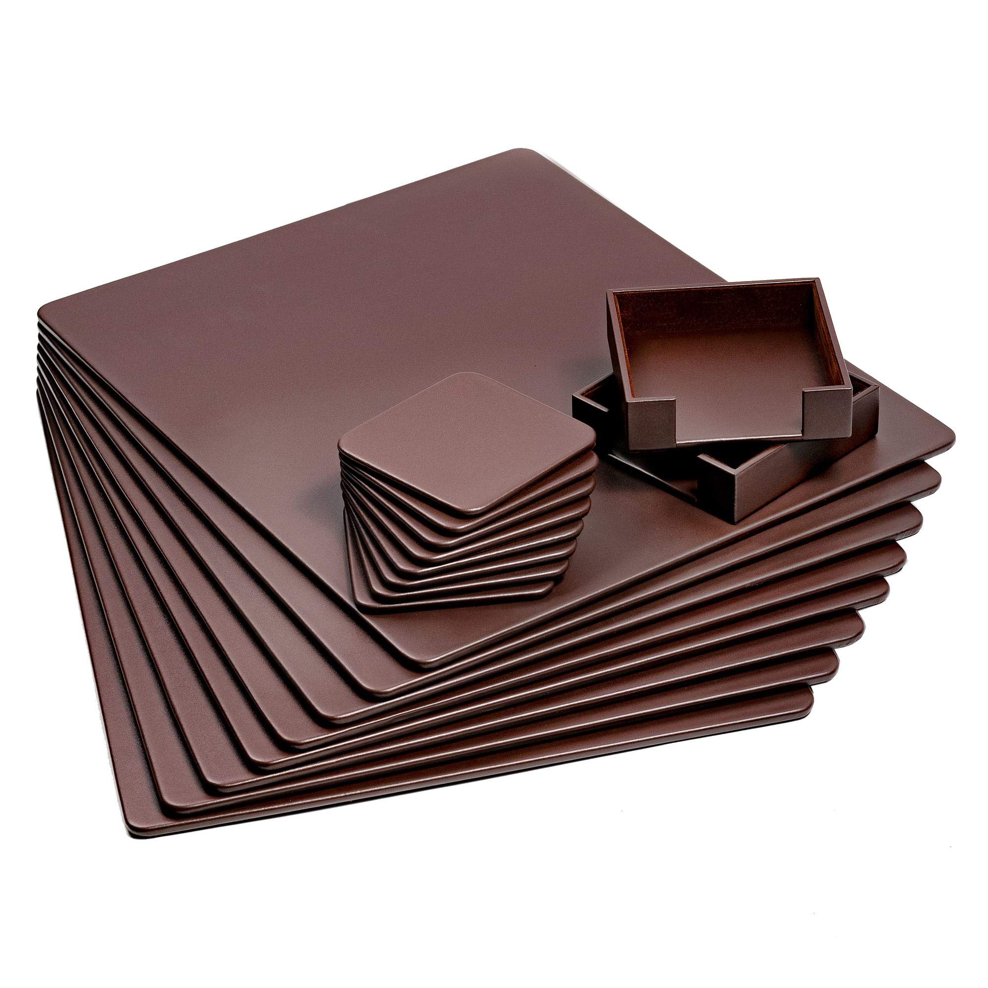 Premium Chocolate Brown Leather Conference Room Set - Luxury Leather Coasters & Desk Blotters for Executive Office - Elegant Office Decor & Accessories (Set of 8) - Perfect for Business Meetings, Corporate Gifts & Office Upgrade