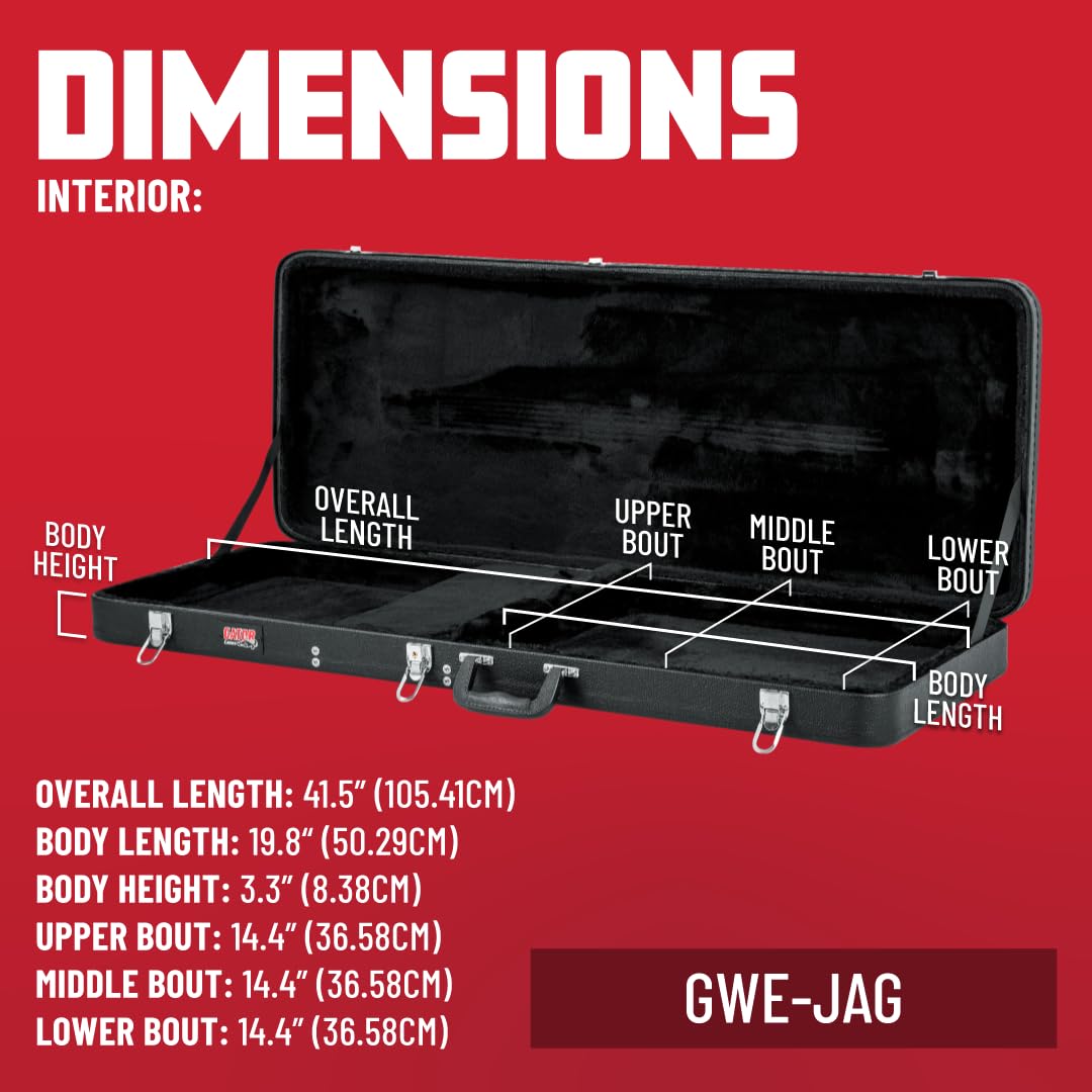 Gator Cases GWE-JAG Hard-Shell Wood Guitar Case for Fender Jaguar & Jazzmaster - Durable Protection for Electric Guitars | Perfect for Gigging, Travel & Studio Use