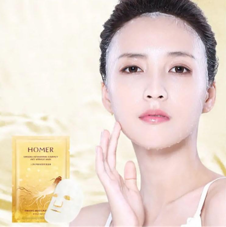 Opulent Mirage Ginseng Moisturizing Facial Mask - Brightening & Repairing Face Essence with Astaxanthin for Firming Skin | Hydrating Skincare for Dry & Dull Complexion | Perfect for Night Routine & Spa Days