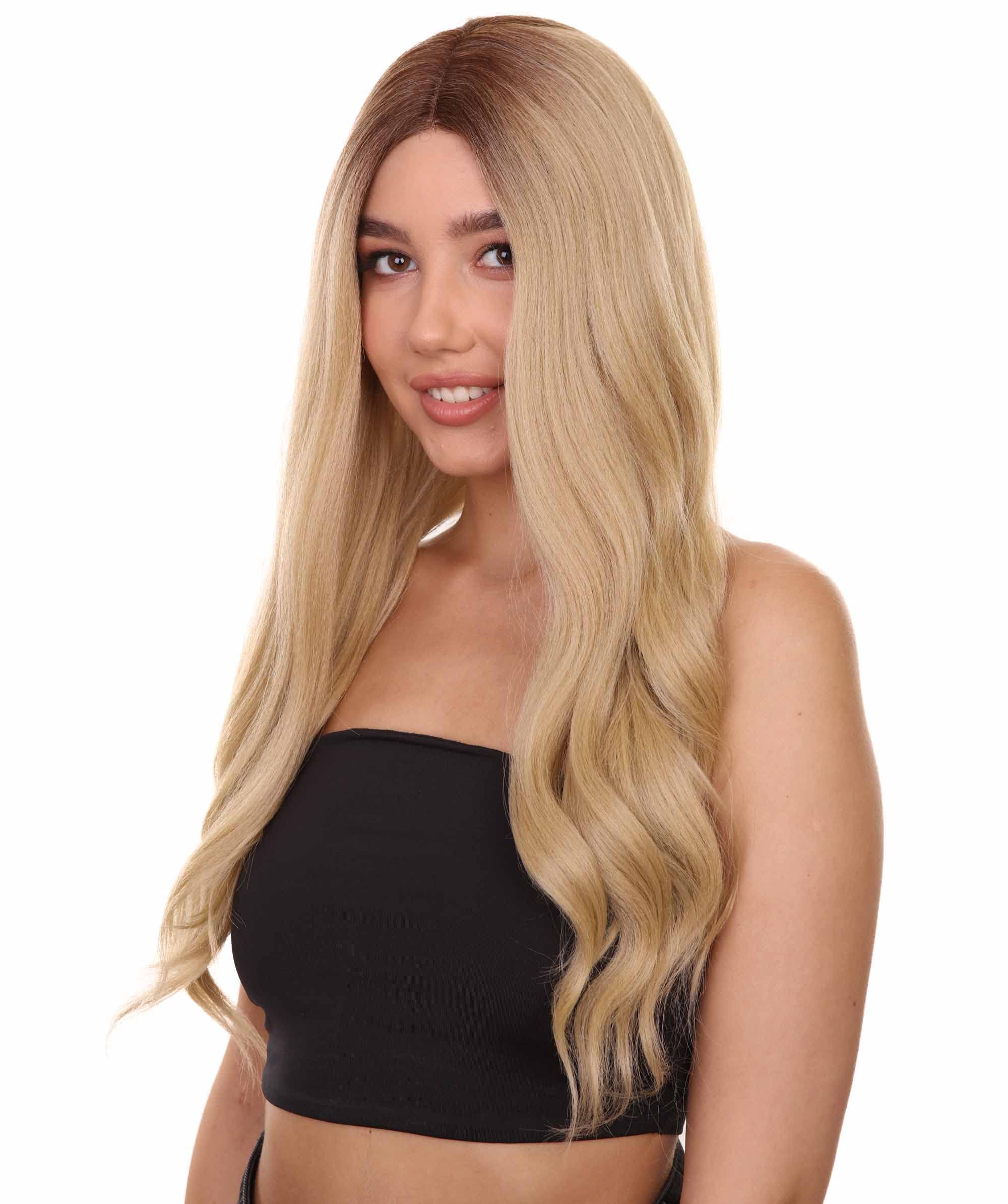 Mary-Kate Women's Long Lace Front Wavy Wig with Dark Roots - Natural Looking Synthetic Hair for Cosplay, Halloween & Daily Fashion - Heat Resistant & Comfortable for All-Day Wear