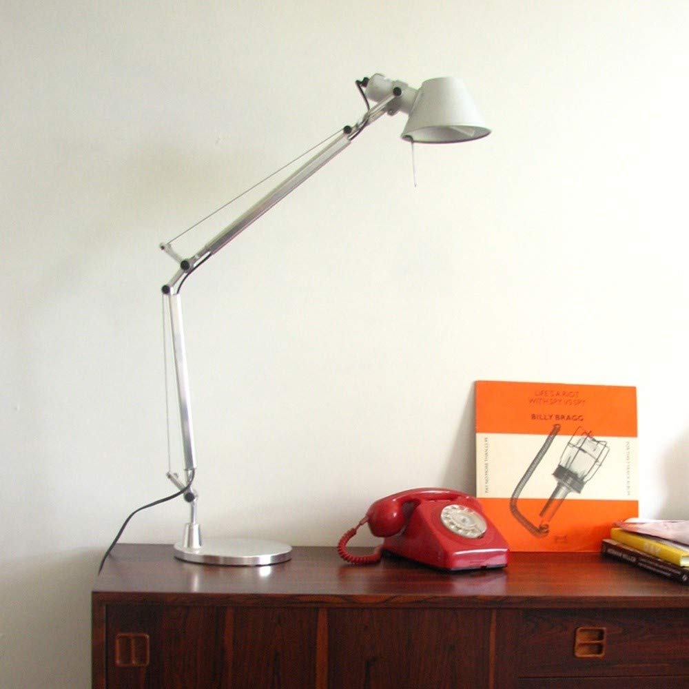 Adjustable Swing Arm LED Desk Lamp - Modern Clip-On Table Light with Rocker Armrest for Bedside, Office & Study - Perfect for Reading, Working & Home Decor