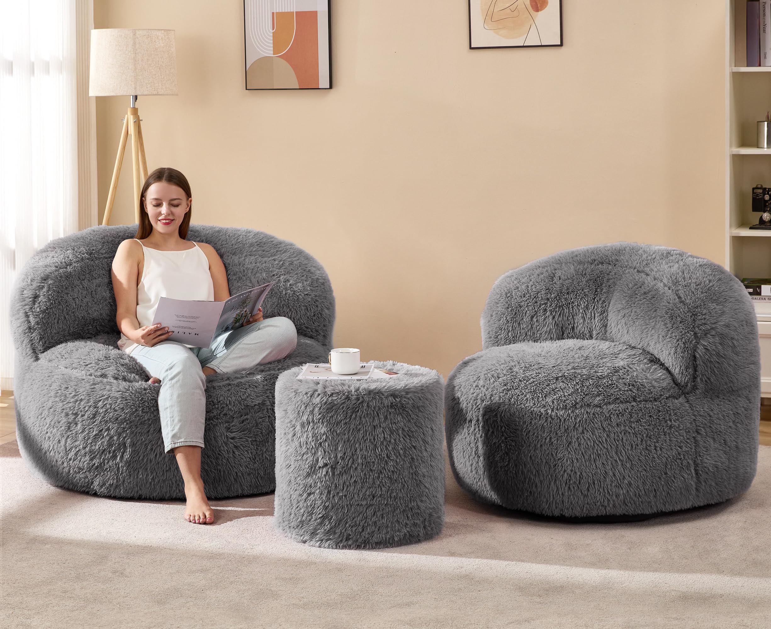 Extra Large Bean Bag Chair for Adults - Giant Foam Filled Lazy Sofa with Stuffed Back Support, Oversized Grey Beanbag - Perfect for Lounging, Gaming & Movie Nights in Living Room or Bedroom