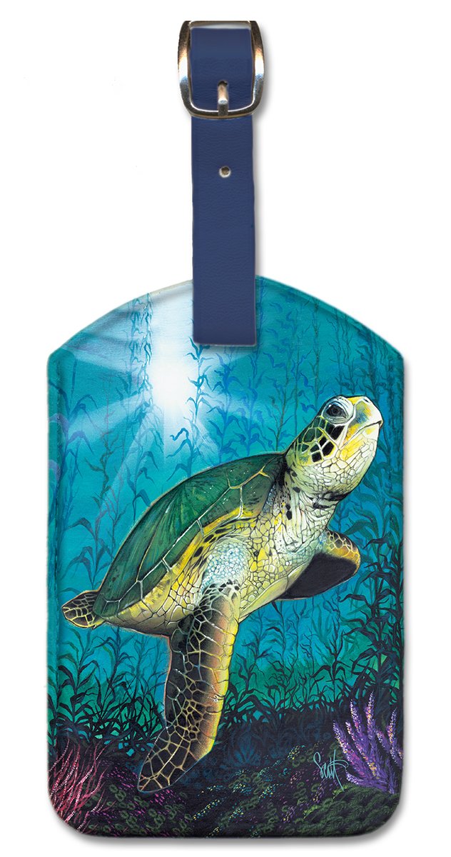 Pacifica Island Art Leatherette Luggage Tag with Hawaiian Sea Turtle Design by Westmoreland - Perfect for Travel, Vacation & Beach Trips