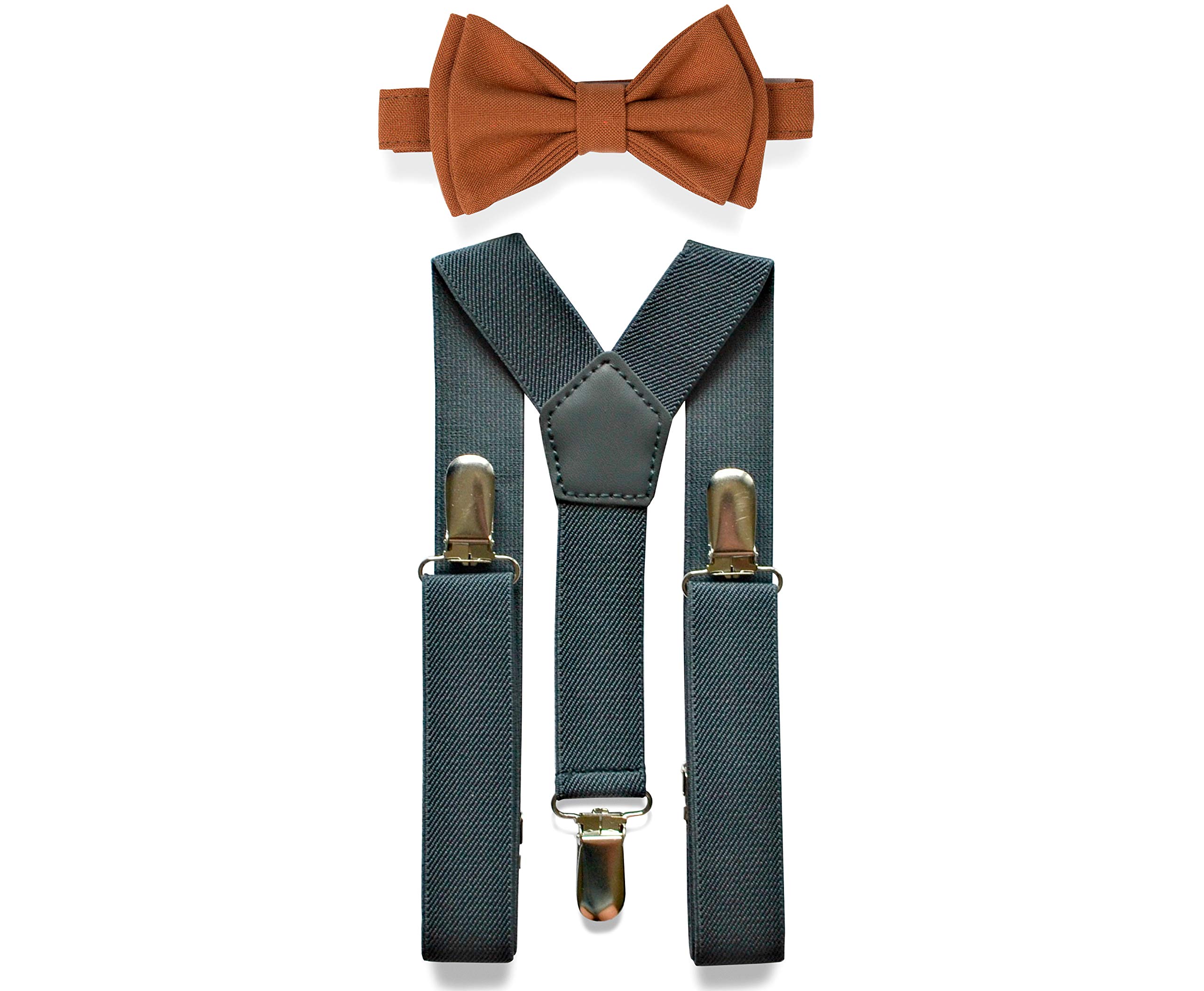 Charcoal Grey Baby Bow Tie & Suspenders Set for Weddings & Parties