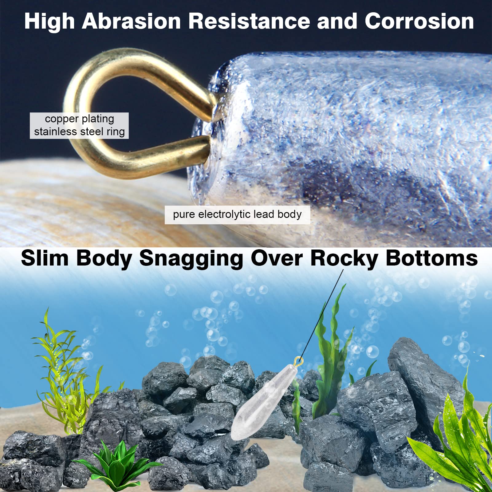AMYSPORTS Drop Shot Fishing Weights Kit - Lead Sinkers for Bass & Freshwater Fishing - Removable Streamline Weights for Saltwater & Casting - Perfect for Shore Fishing, Boat Angling & River Streams