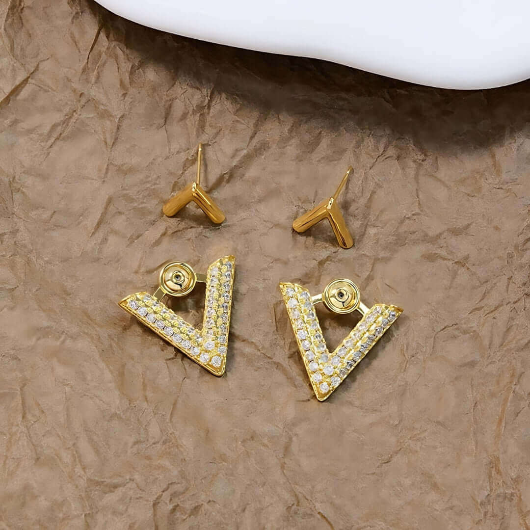 2-Way Essential V-Shaped Chevron Front & Back Ear Jacket Earrings | EH96 | Perfect for Parties, Weddings & Everyday Fashion Accessories
